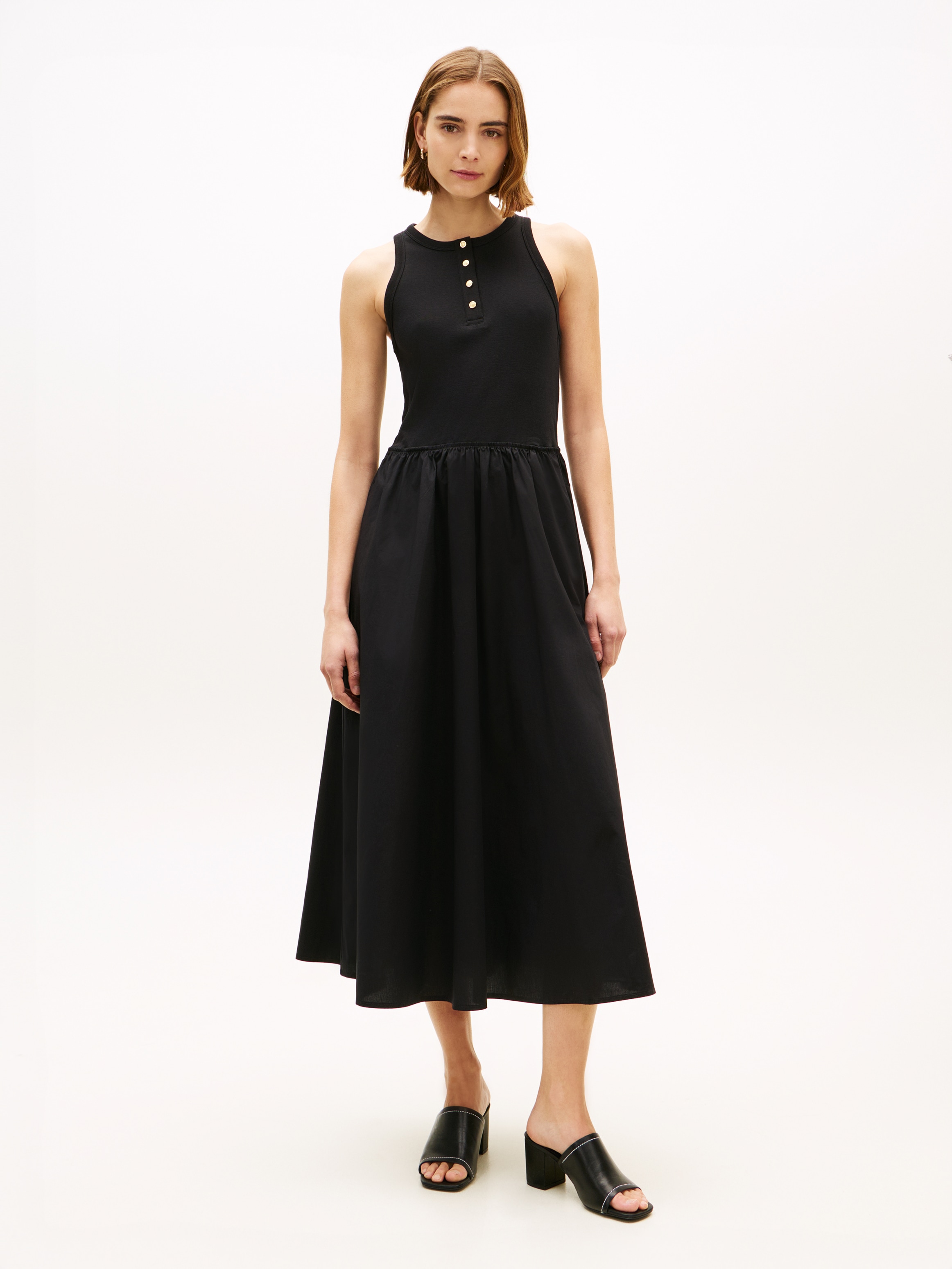 Tommy Hilfiger Robe en ligne A »GOLD BUTTON POPLIN MIX DRESS« Sans poche Baumwollmischung, mit goldfarbenen Knöpfen