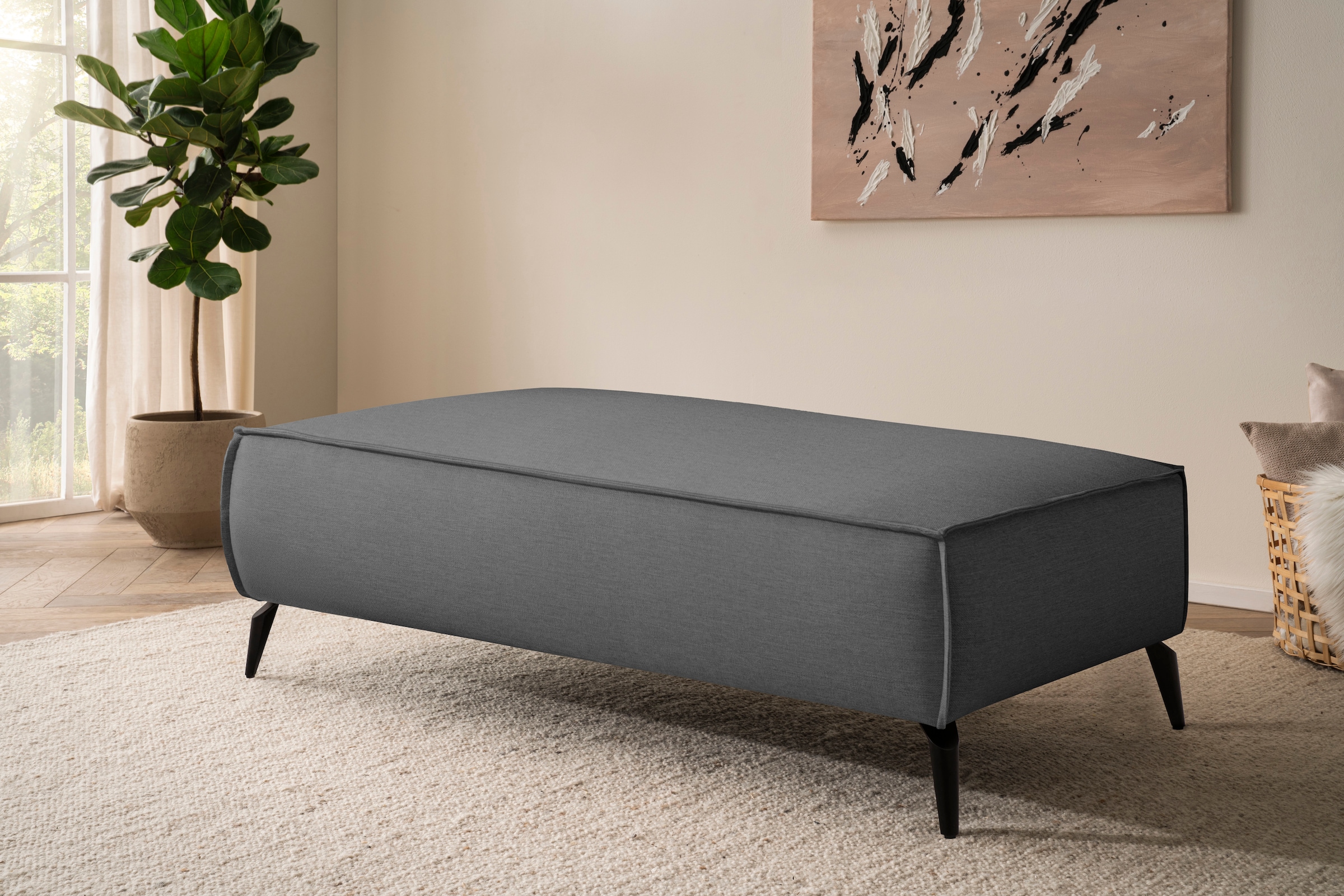 Home affaire Hocker »TVINNU, mit Kedernaht, Cord u. Flachgewebe« zur Serie TVINNU, gemütlicher Sitzkomfort, rechteckig, schwarze Füsse