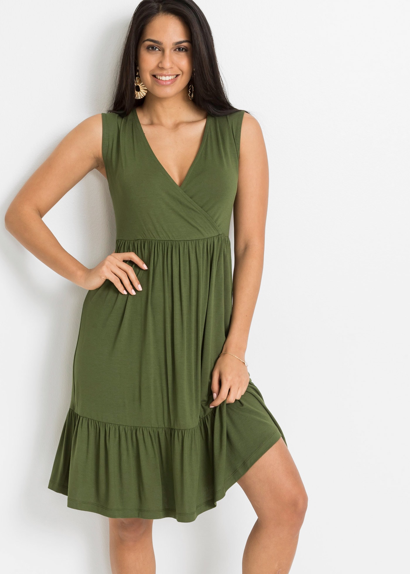 Image of bonprix Jerseykleid für eleganten Look, ärmellos, ohne Kragen, A-Linie, mit Volant