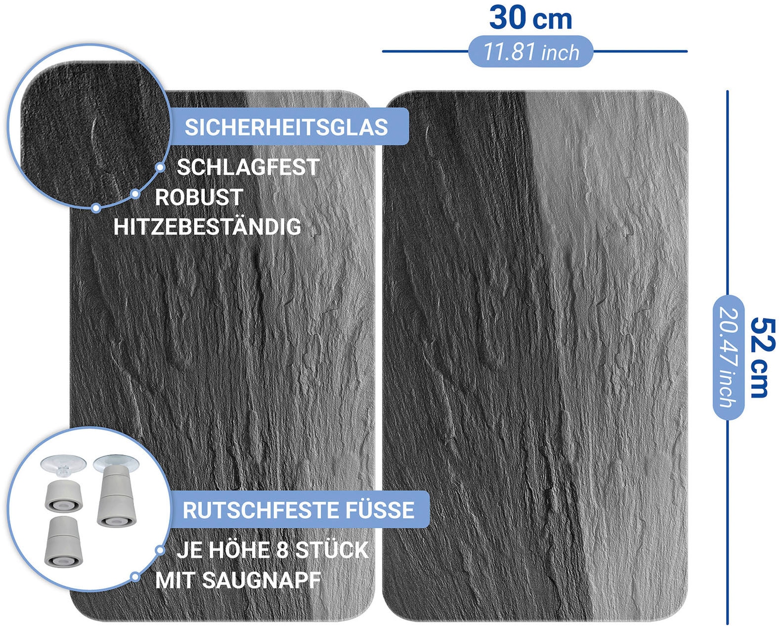 WENKO Herdblende-/Abdeckplatte »Universal Modell Schiefer«, (Set, 2 tlg.), Herdabdeckung für alle Herdarten, kratzfest, mit rutschfesten Füssen