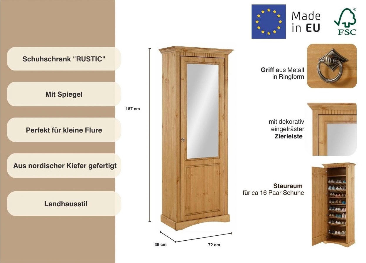 Home affaire Schuhschrank »Rustic«, aus massiver Kiefer, Breite 71 cm, FSC®-zertifiziert