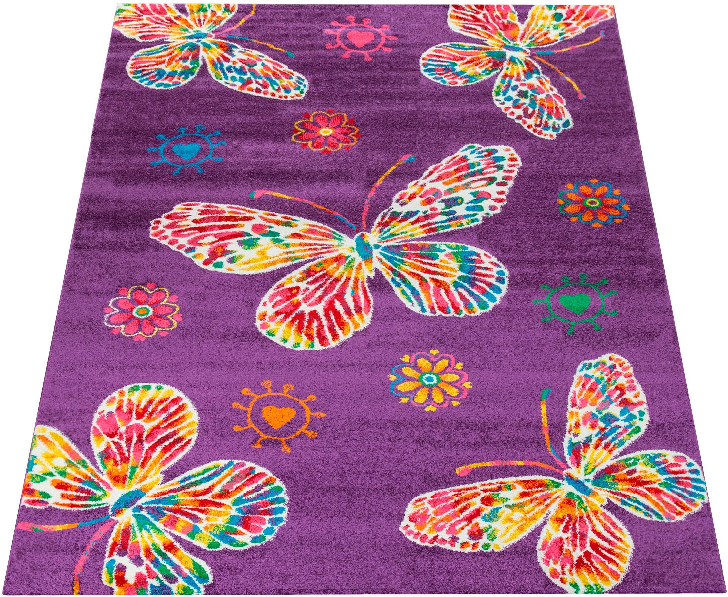 Image of Paco Home Kinderteppich »Luna 975«, rechteckig, 18 mm Höhe, Kurzflor, Kinder Design mit farbenfrohen Schmetterlingen, Kinderzimmer bei Ackermann Versand Schweiz