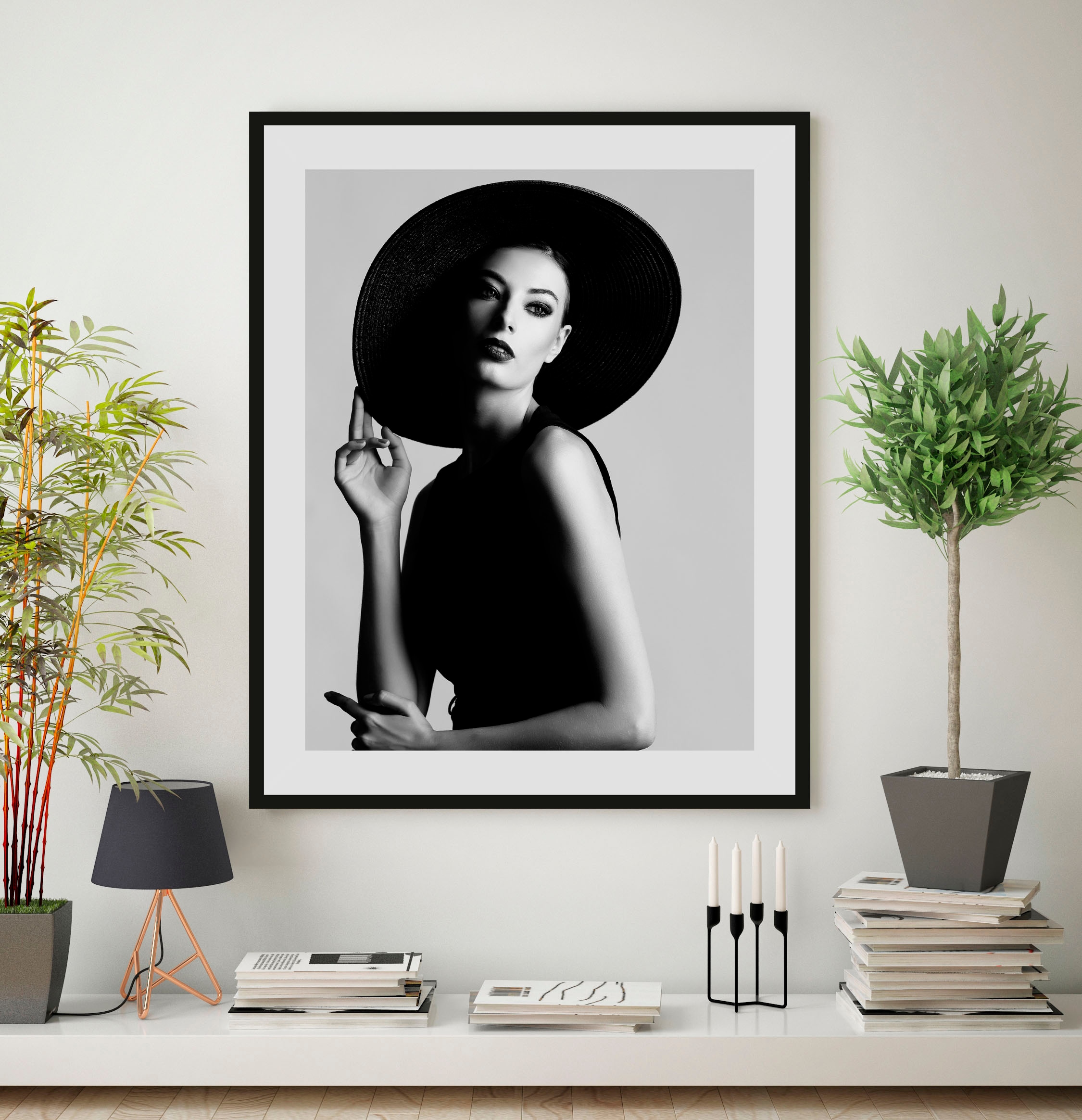 Image of queence Bild mit Rahmen "oder Poster, Evgenia" Bilder von Frauen Fashion Foto Frau Magazincover Mode Portrait Porträts Schwarz-Weiss 1 Stk. tlg. HD Premium Druck