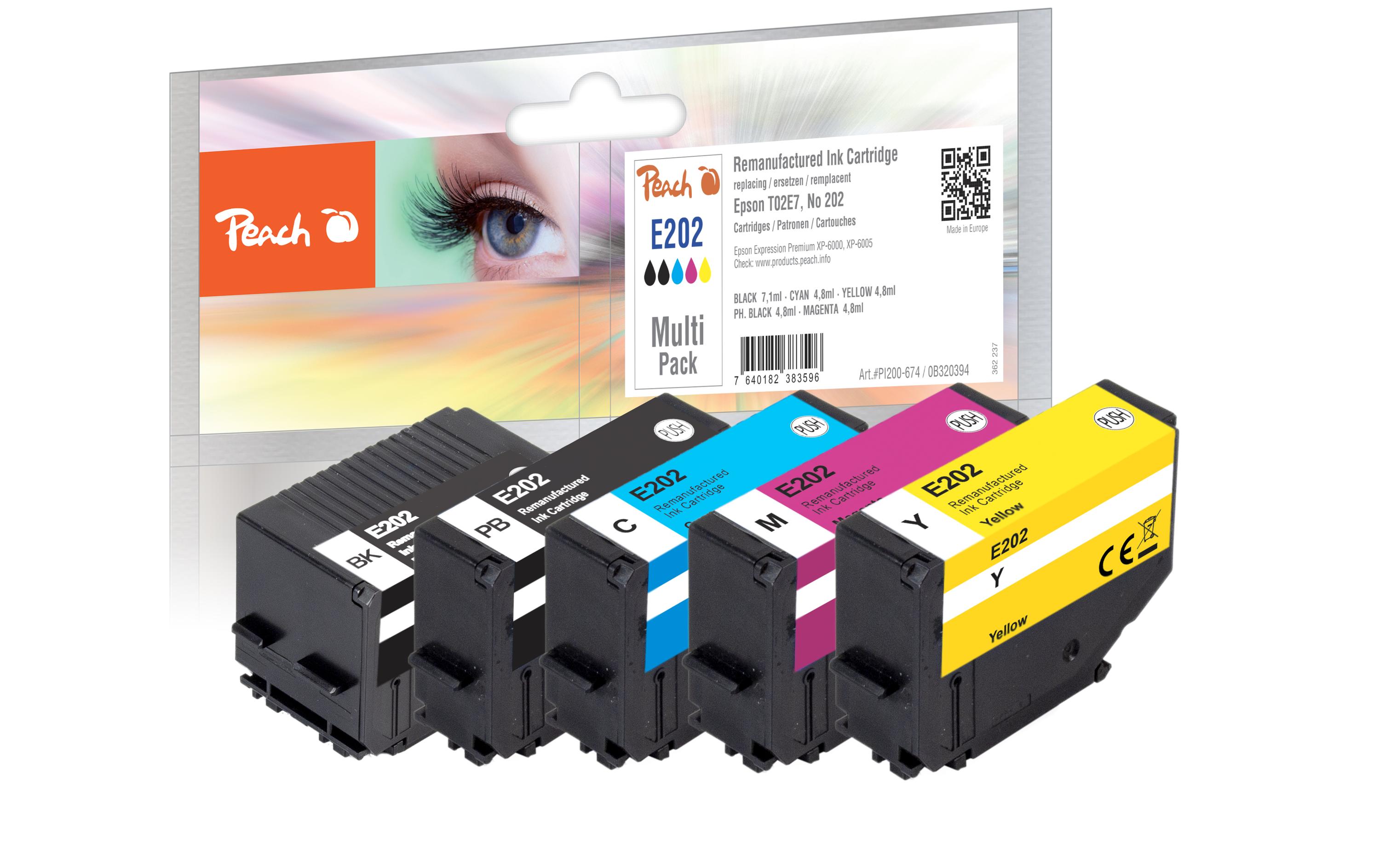 Image of Peach Tintenpatrone "Epson Nr. 202 BK, PHBK, C, M, Y"