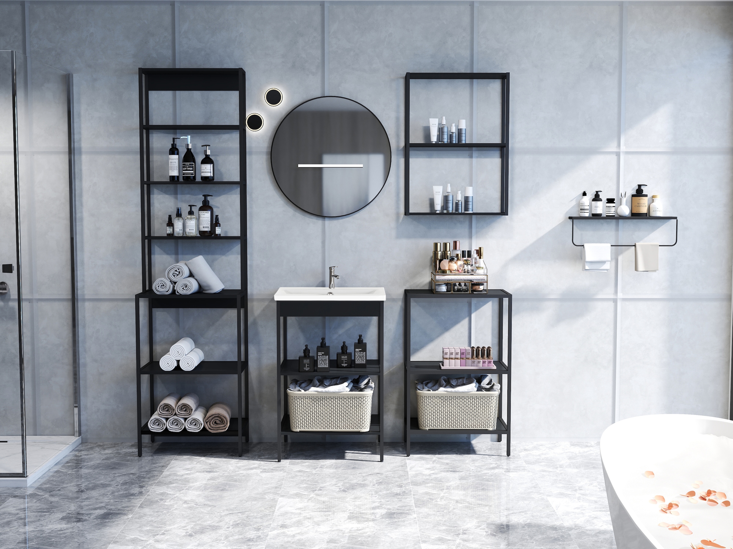 welltime Étagère sur pied »Lodi« 1 cuis tlg. kompaktes Badregal mit 3 Ablagen, ideal für das Gäste-WC - 51/30/80 cm