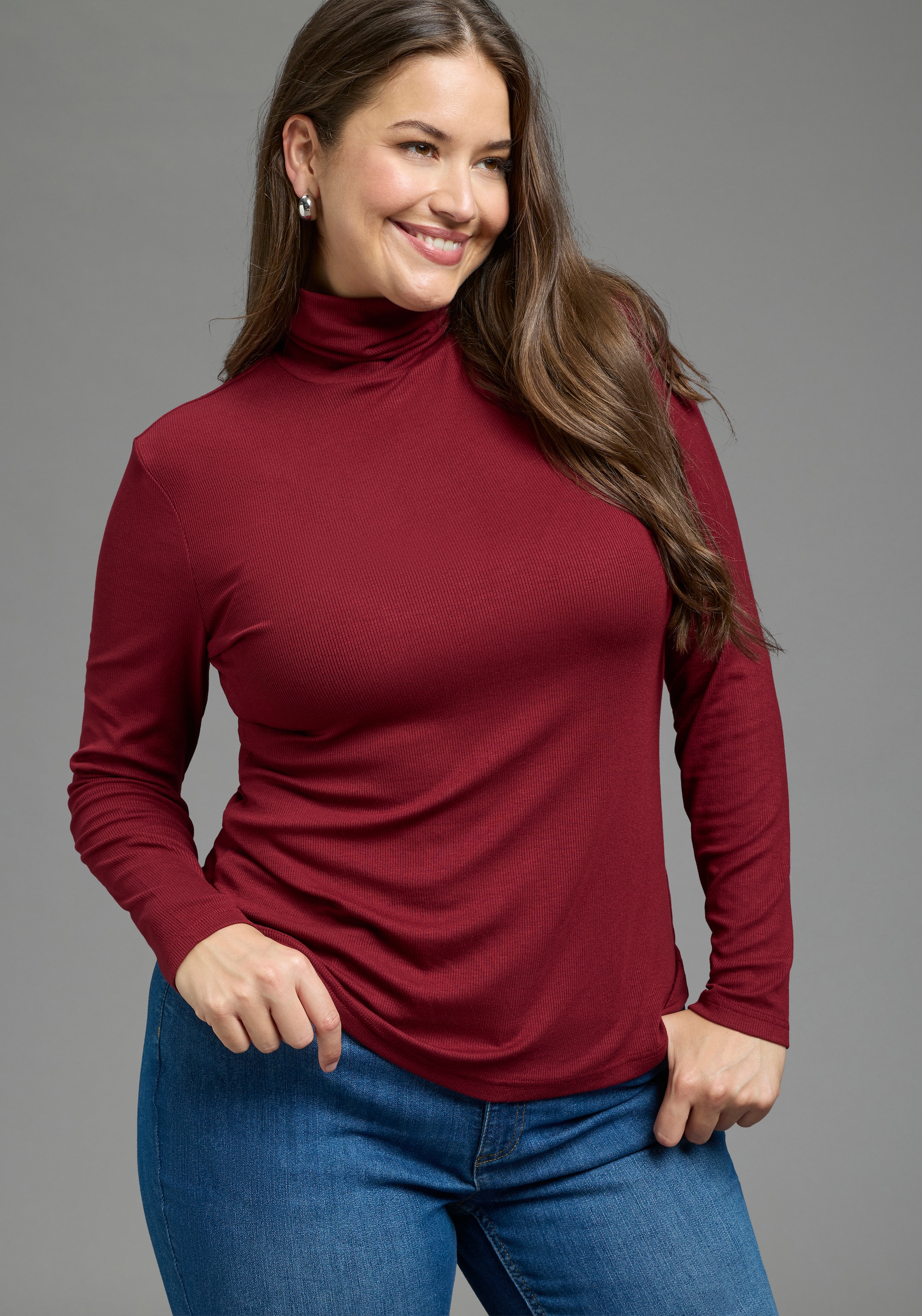 Laura Scott CURVE Rollkragenshirt »Grosse Grössen« figurbetonte Passform, hüftbedeckende Länge, aus Viskosemischung