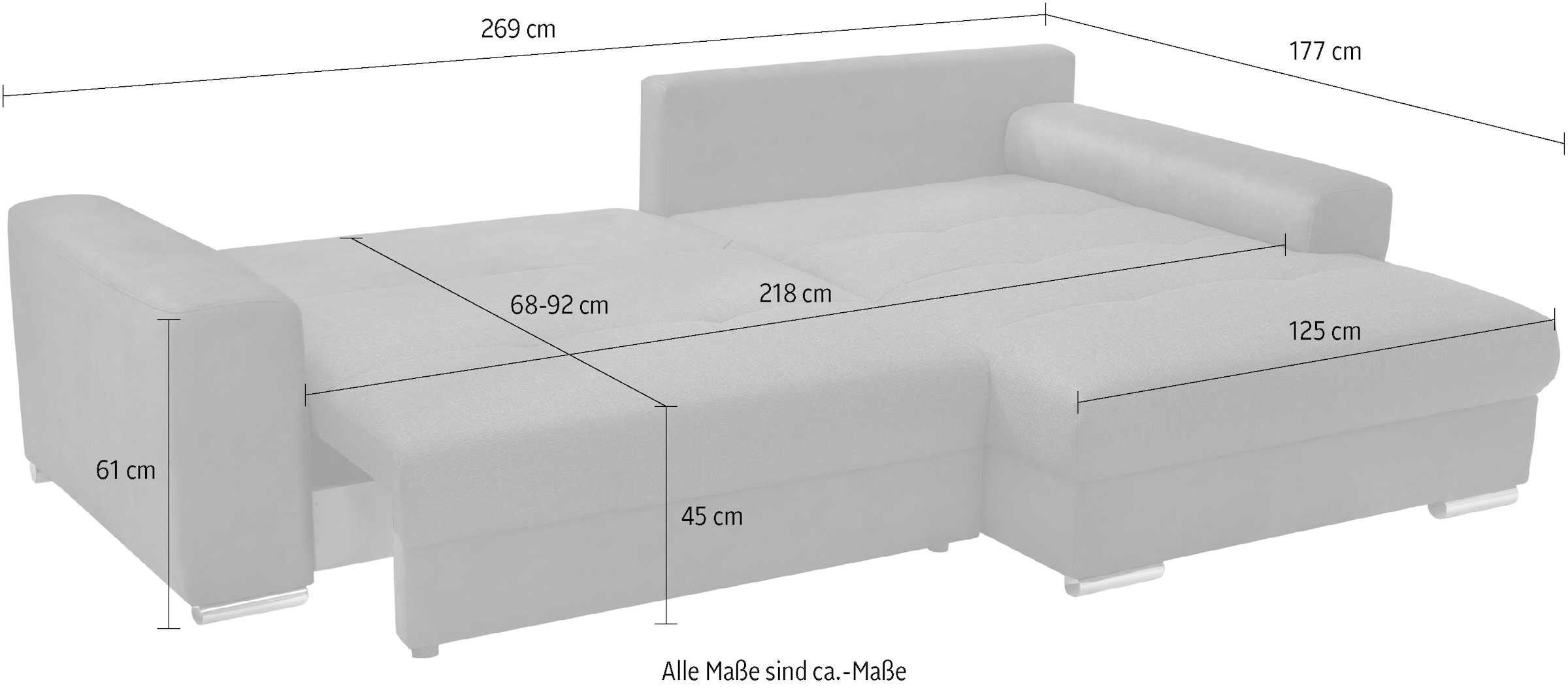 exxpo - sofa fashion Ecksofa »Larnaca, inkl. Bettfunktion und Bettkasten, bequem und komfortabel,«, mit extrabreiten Rückenkissen und 2 Zierkissen