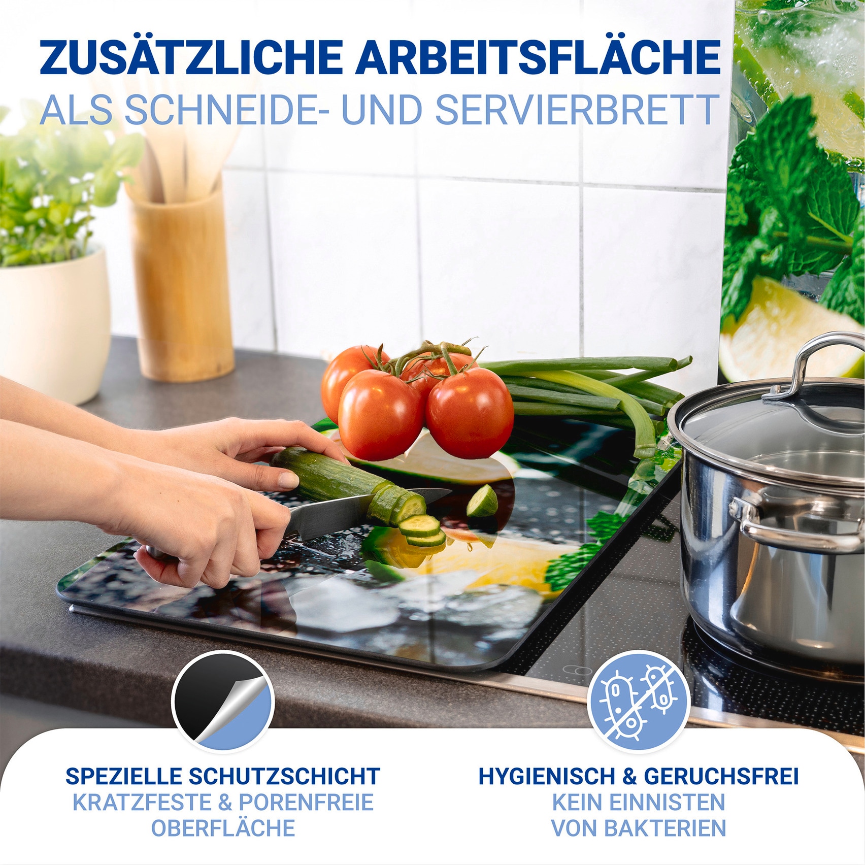 WENKO Herd-Abdeckplatte »Universal Modell Mojito«, (Set, 2 tlg.), Herdabdeckung für alle Herdarten, kratzfest, mit rutschfesten Füssen