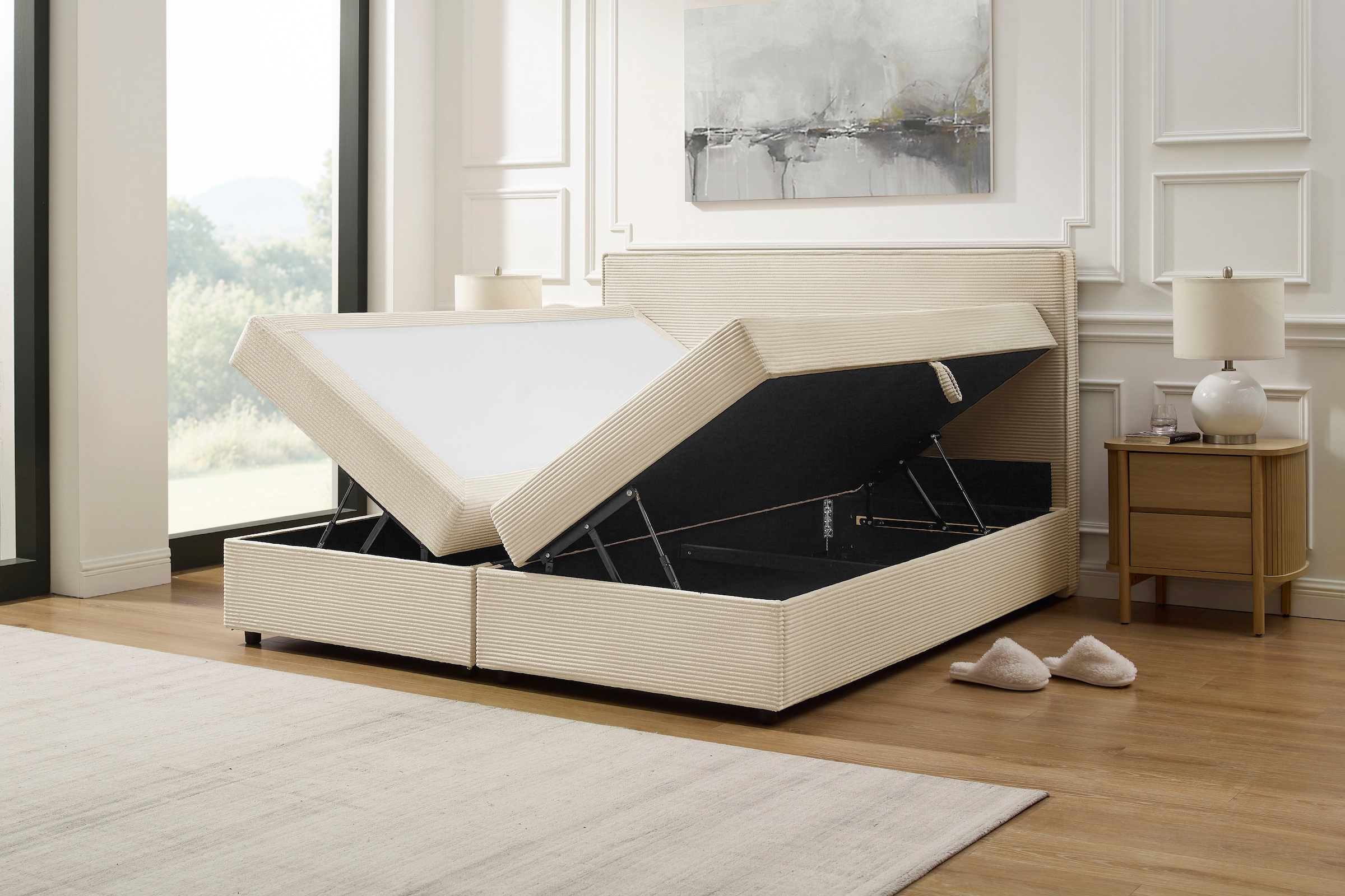 GOODproduct Boxbett »Eliaas inkl. Bettkasten und Topper, Liegefläche 180x200cm« erhältlich in hochwertigem Cord-Stoff, inkl. Aufbauvideo