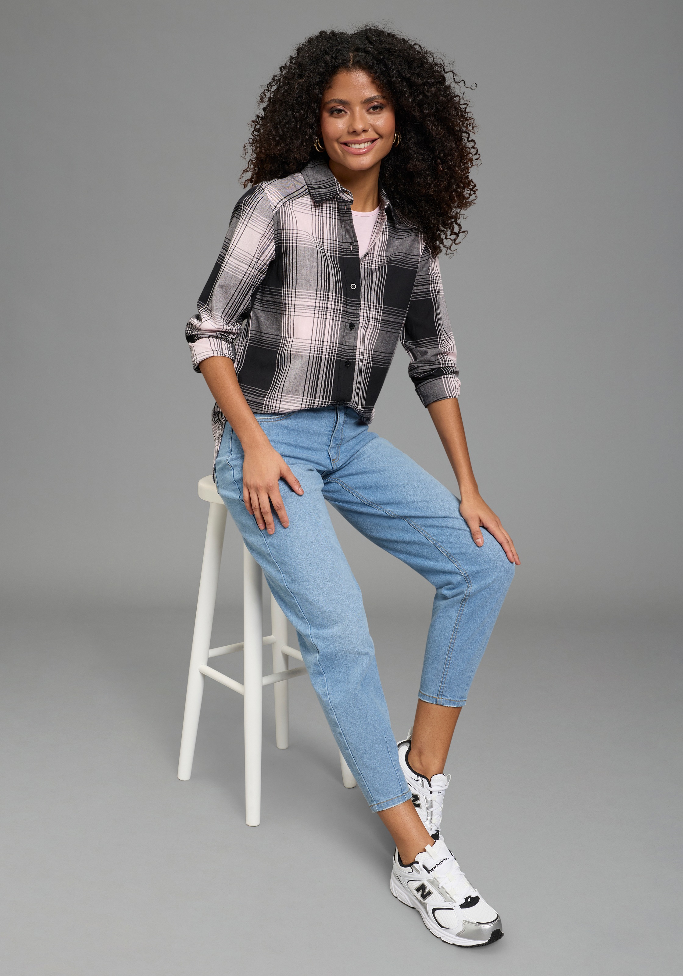 Laura Scott Karobluse klassische Bluse, kariertes Muster, aus leichter Web-Baumwolle