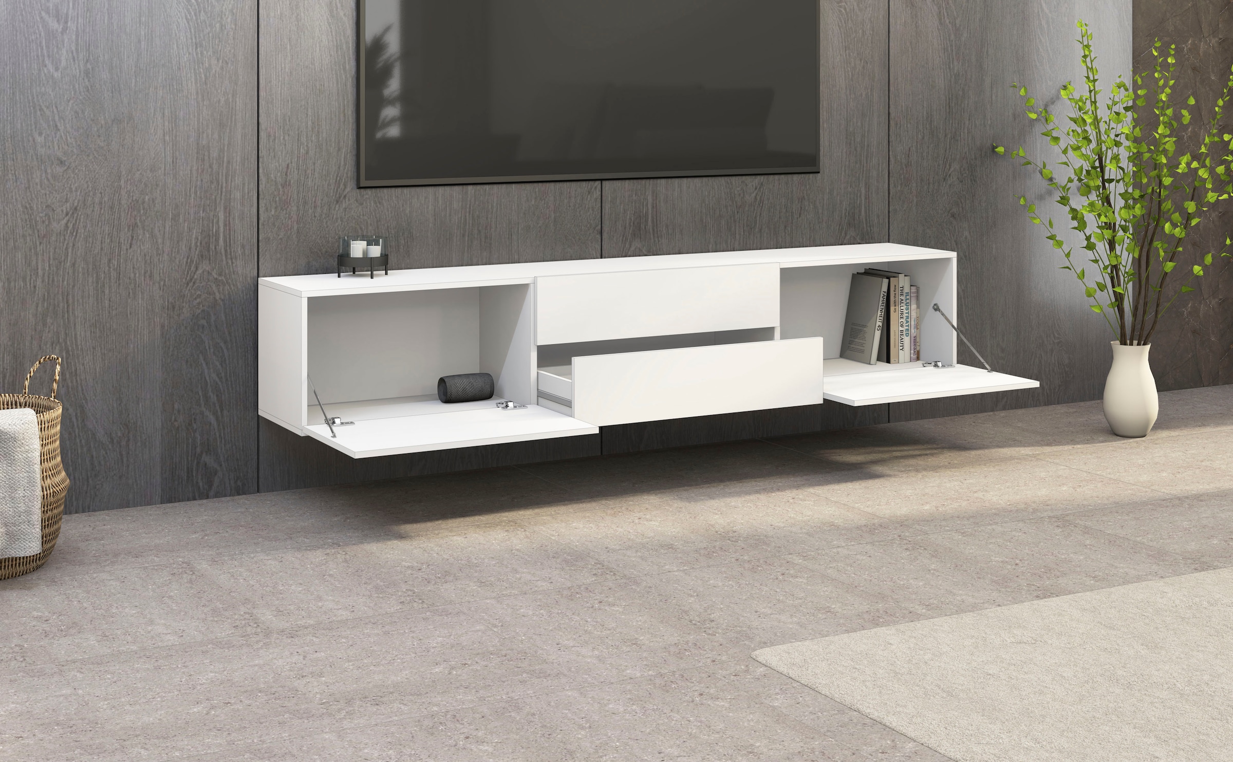 borchardt Möbel Lowboard »Sophia«, Breite 200 cm mit 2 Klappen und 2 Schubkästen, stehend und hängend