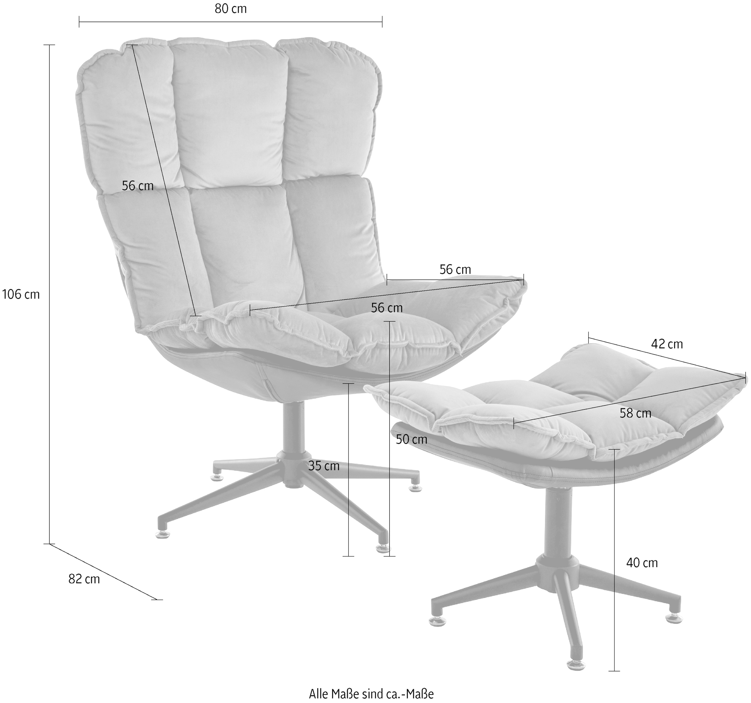 Guido Maria Kretschmer Home&Living Drehsessel »Seet, Polstersessel mit Hocker,«, (2 St.), 360° drehbar, Relaxsessel inkl. Hocker