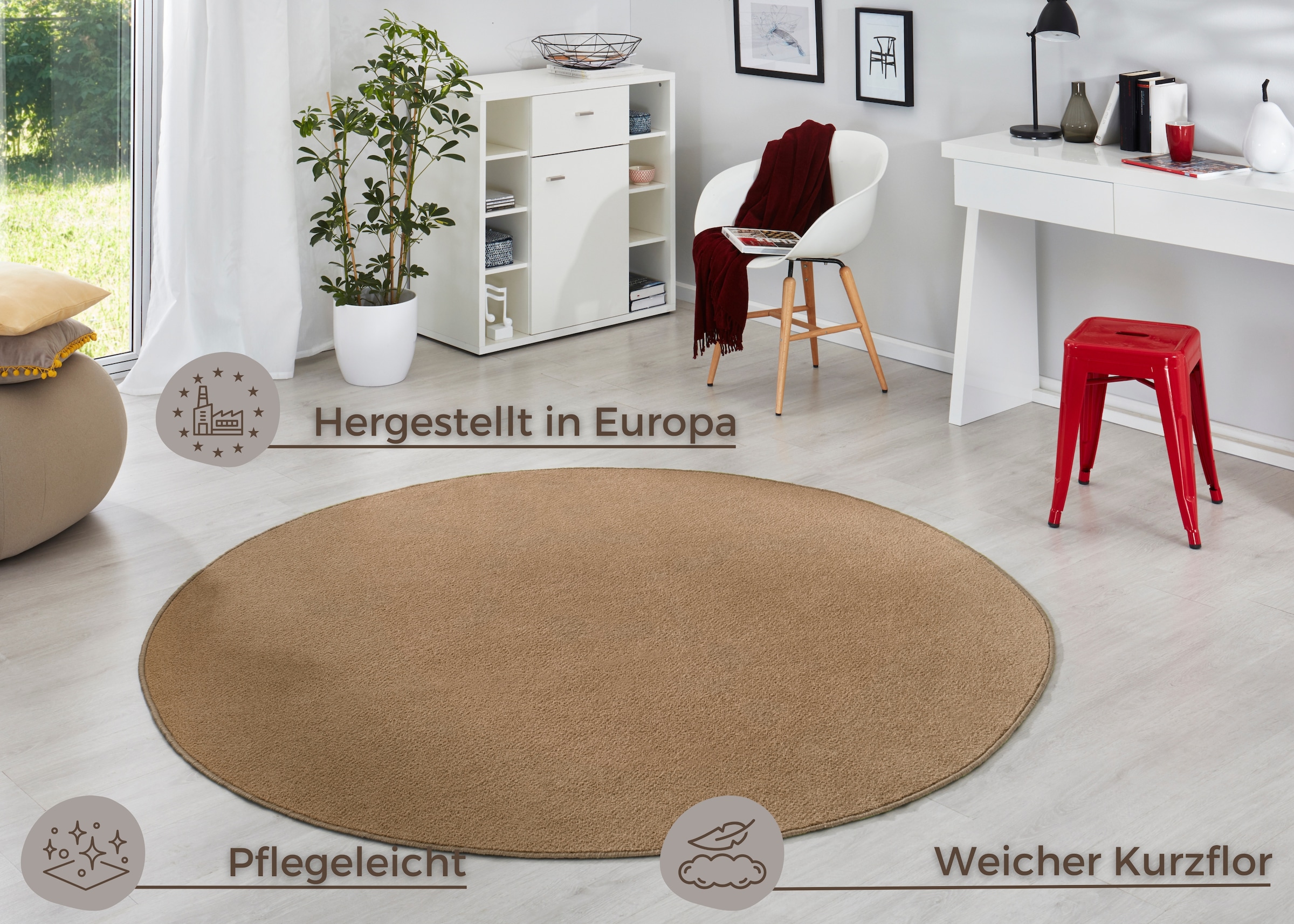HANSE Home Teppich »Fancy« rund 7 mm Höhe Kurzflor, Weich, Einfarbig, Wohnzimmer, Schlafzimmer, Esszimmer
