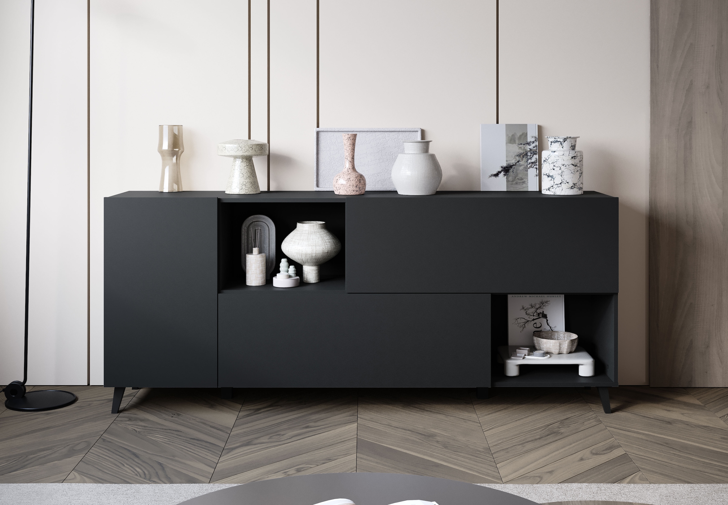 Image of Home affaire Sideboard "Phuket, Kommode mit 1 Tür, 2 Klappen und offenen Fächern" 1 Stk. tlg. 180 cm breit, modernes Design mit viel Stauraum