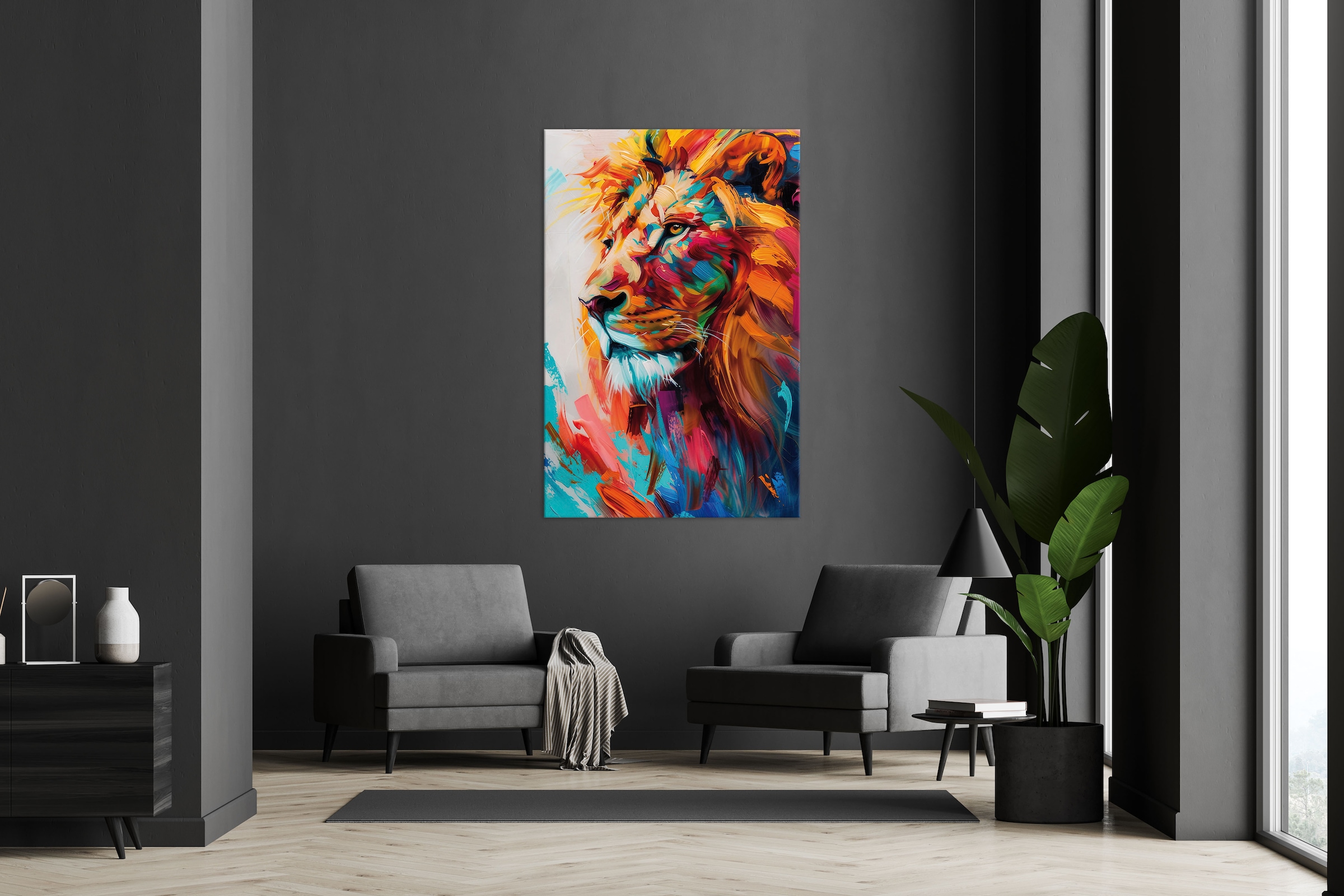 Bönninghoff Leinwandbild »Wandbild BUNTER LÖWE 78x118 cm – Leinwandbild Keilrahmen Deko modern« Kunst | Löwe | Löwen | Pop Art | Raubkatzen | Tiere 1 Stk. tlg. auf Keilrahmen gespannt