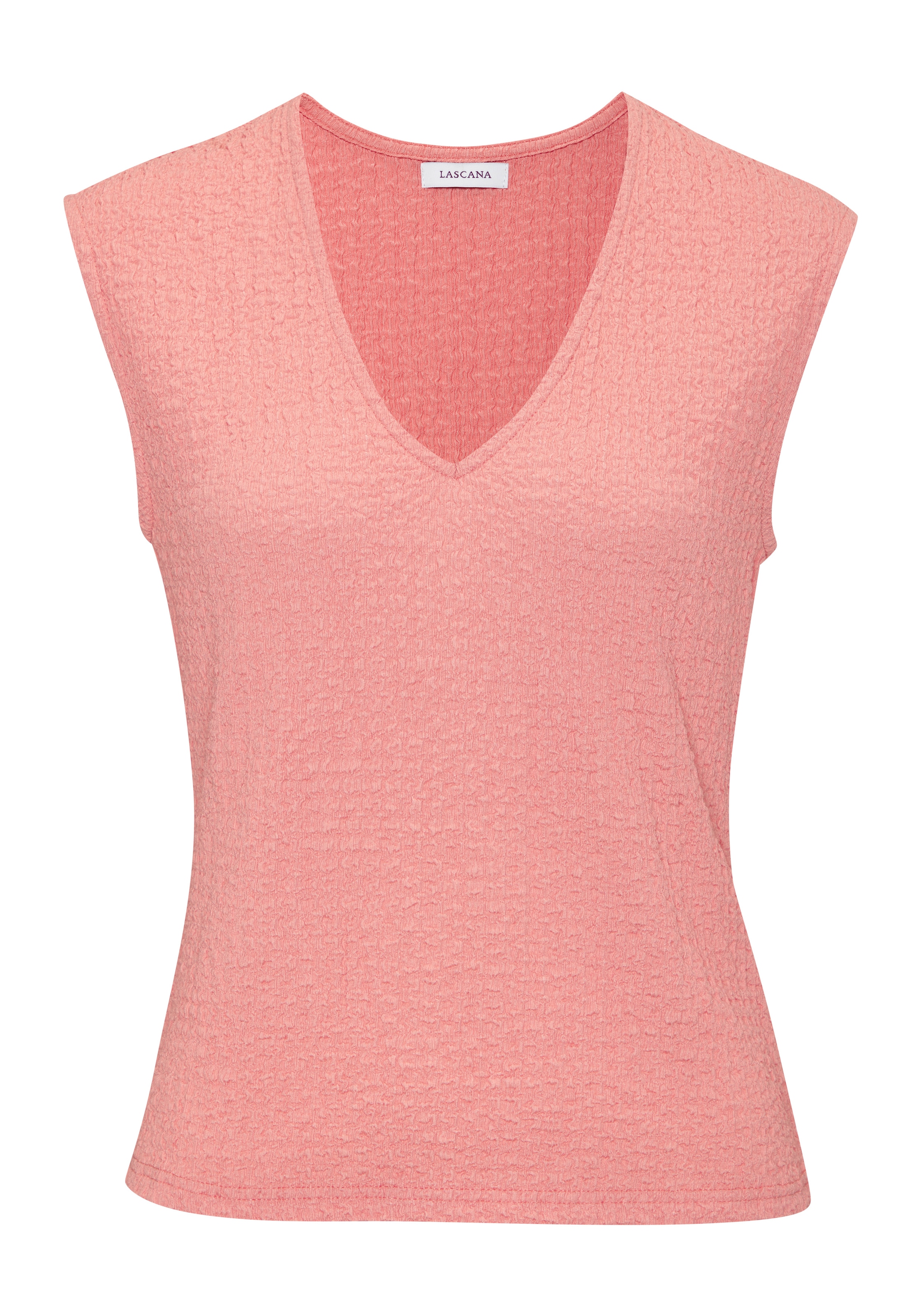 LASCANA Kurzarmshirt »aus modischer Strukturware mit V-Ausschnitt« bügelfreies Shirt, Sommershirt, figurbetontes T-Shirt, V-Shirt