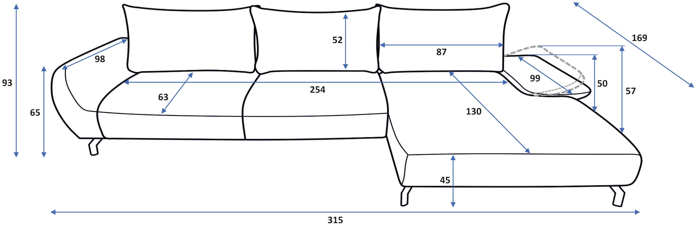 GOODproduct Ecksofa »KELLIE, L-Form, 315 cm, verstellbare Armlehne, Metallfüsse,« wahlweise Recamiere links o. rechts, Chenille-Stoff, hoher Sitzkomfort