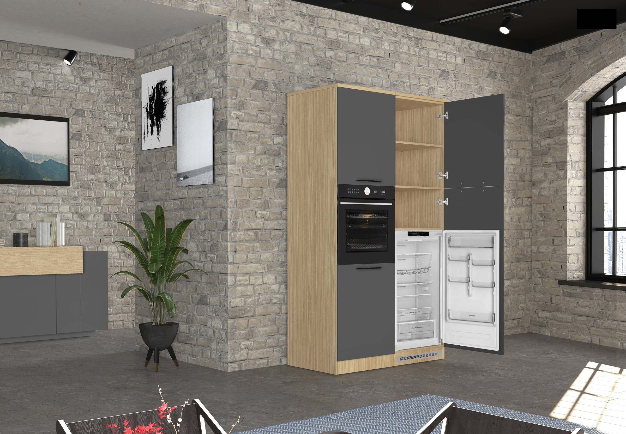 KOCHSTATION Kühlumbauschrank "Luna, Kühlschrank-Umbau, Einbauschrank für Kühlschrank, Made in Italy" B/T/H: 60×60×214,5 cm, für zwei Kühlschrankhöhen vorbereitet