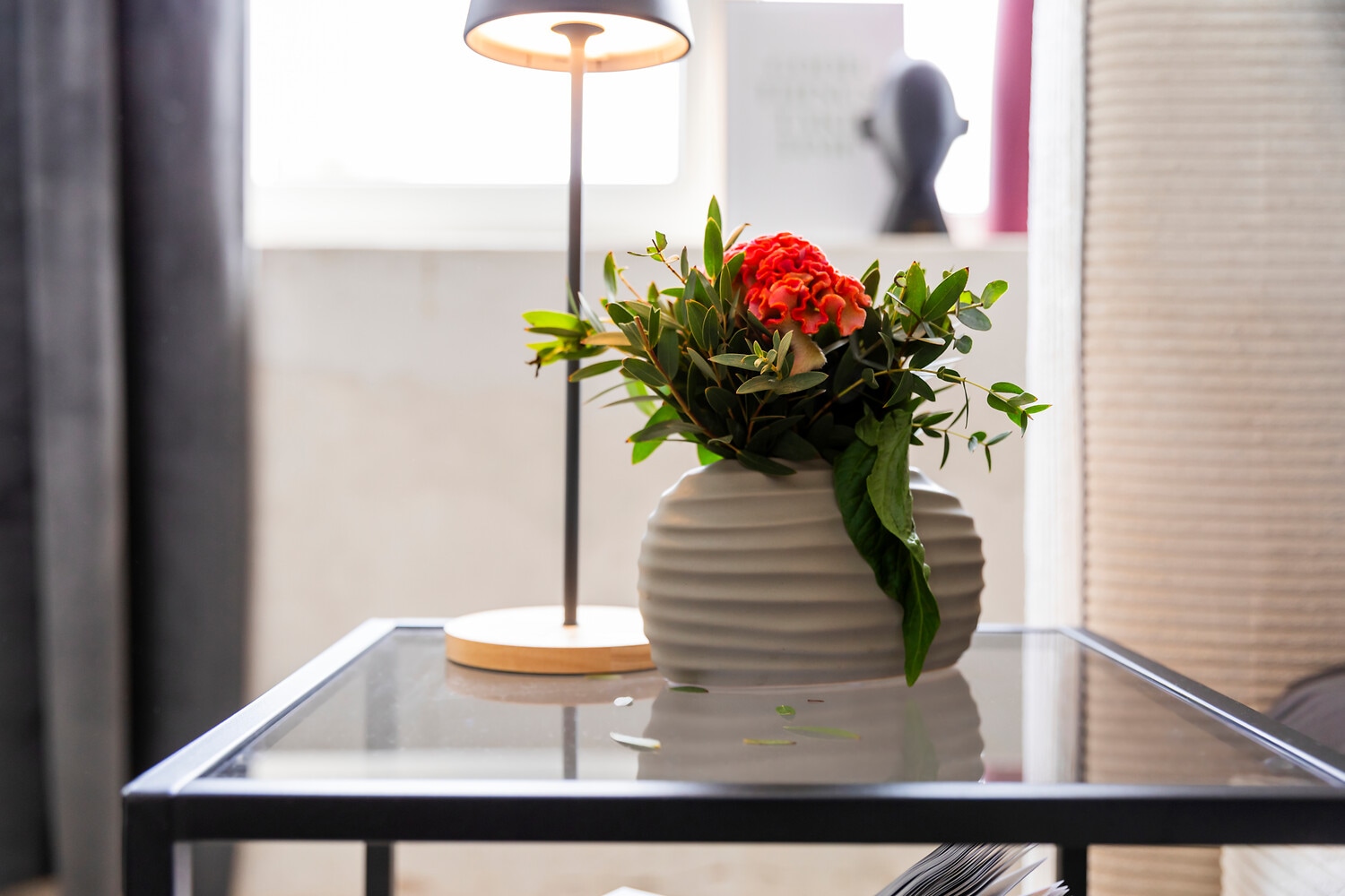 I.GE.A. Dekovase »Keramik-Vase«, 2er Set Kleine Vase Weiss Modern Keramik Tisch Küche Büro Pampasgras