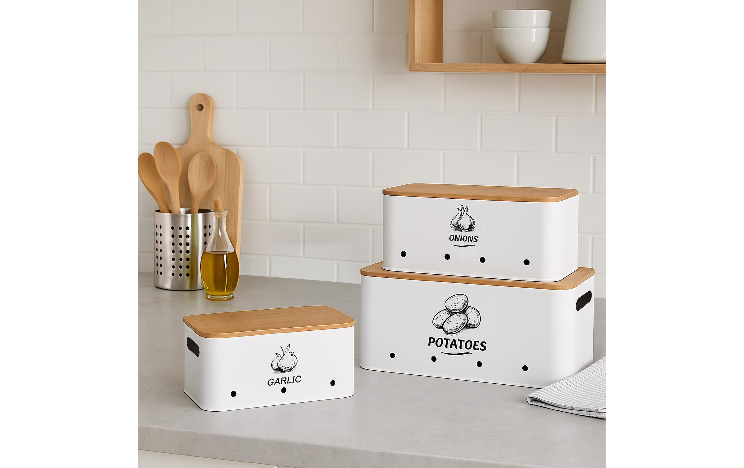 relaxdays Aufbewahrungsbox »3er Set Bambusdeckel eckig«