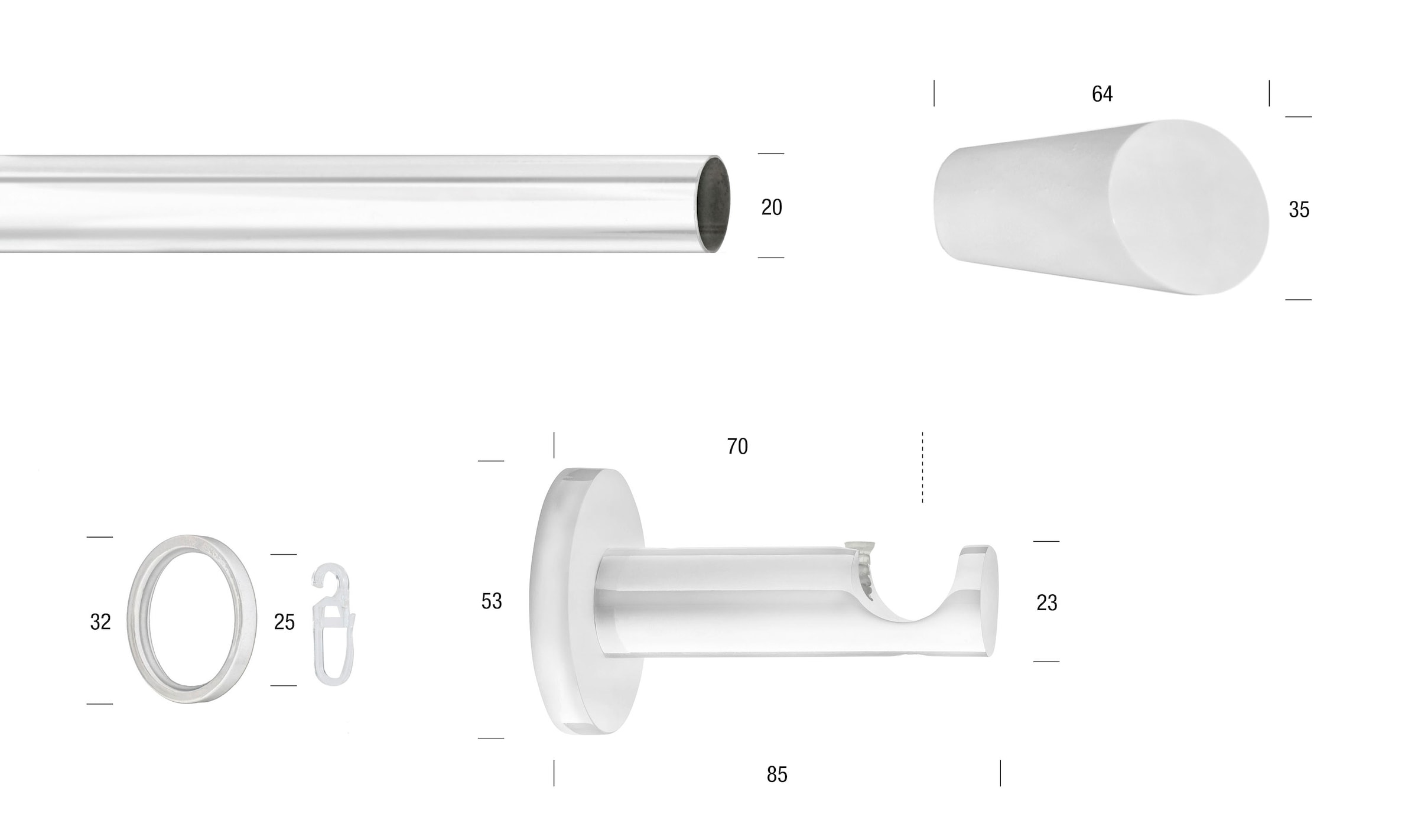 Image of GARESA Gardinenstange "WHITE" Ø 20 mm 1 läufig-läufig Wunschmasslänge Vorhanggarnitur, verlängerbar, Wandmontage, Endknopf abgeschrägt