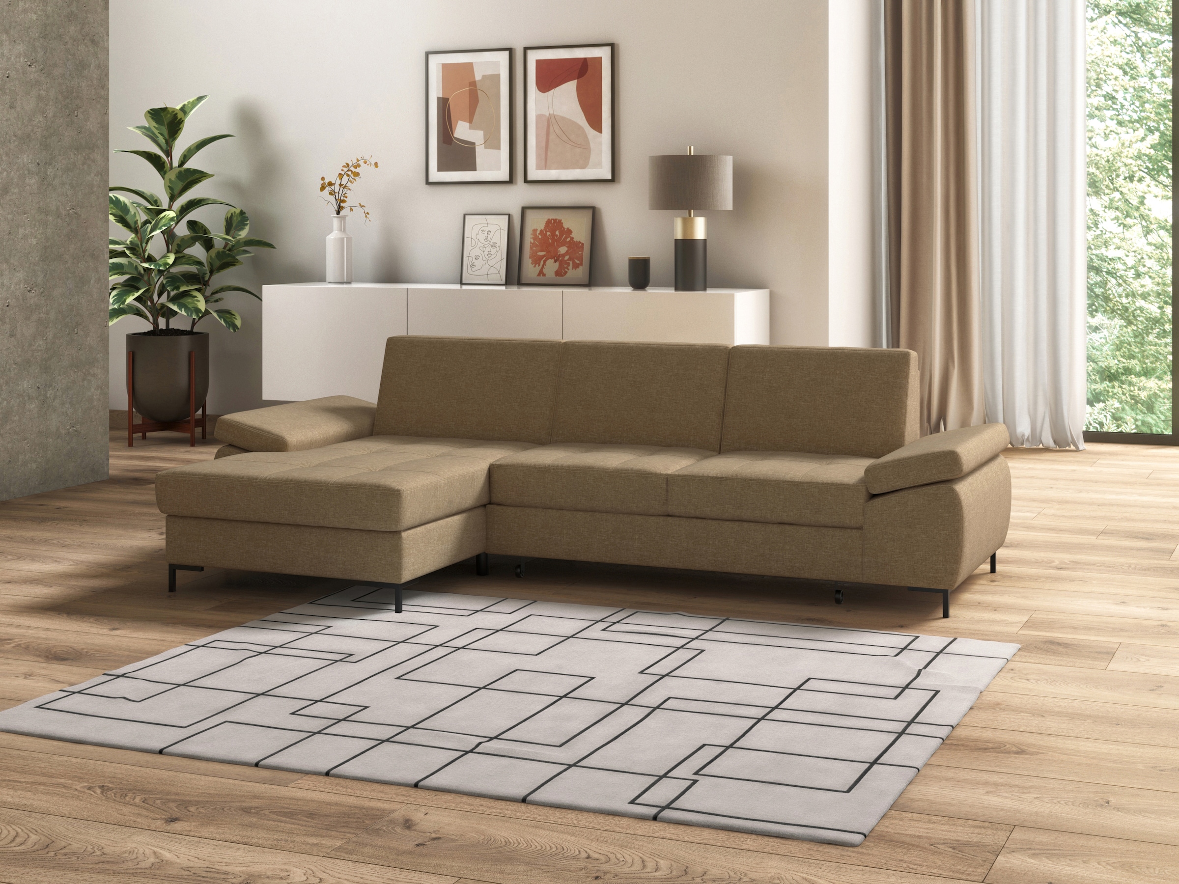 Image of DOMO collection Ecksofa "Capelo, bequem, Breite 297cm, klare Linien - klares Design aus, L-Form" mit Armteilverstellung, wahlweise mit Bettfunktion, Federkern