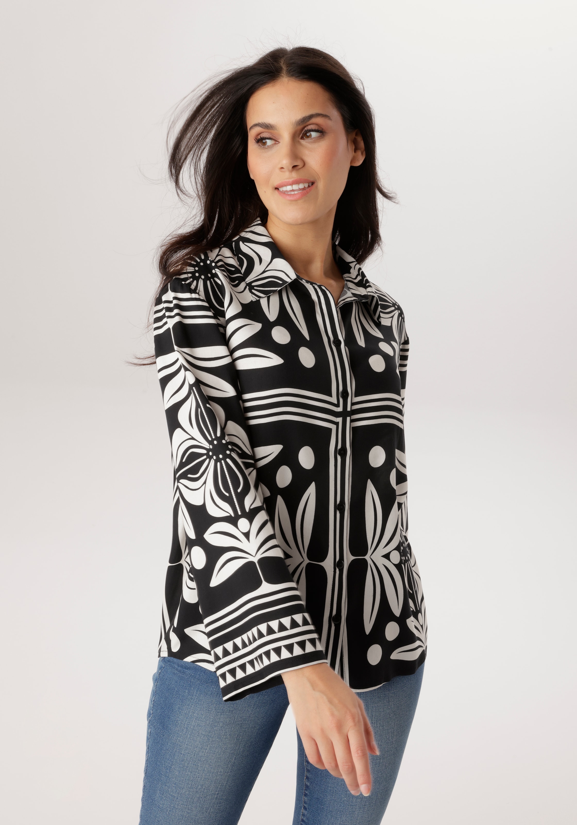 Image of Aniston SELECTED Hemdbluse mit geometrischen Blumen-und Punktemuster- NEUE KOLLEKTION