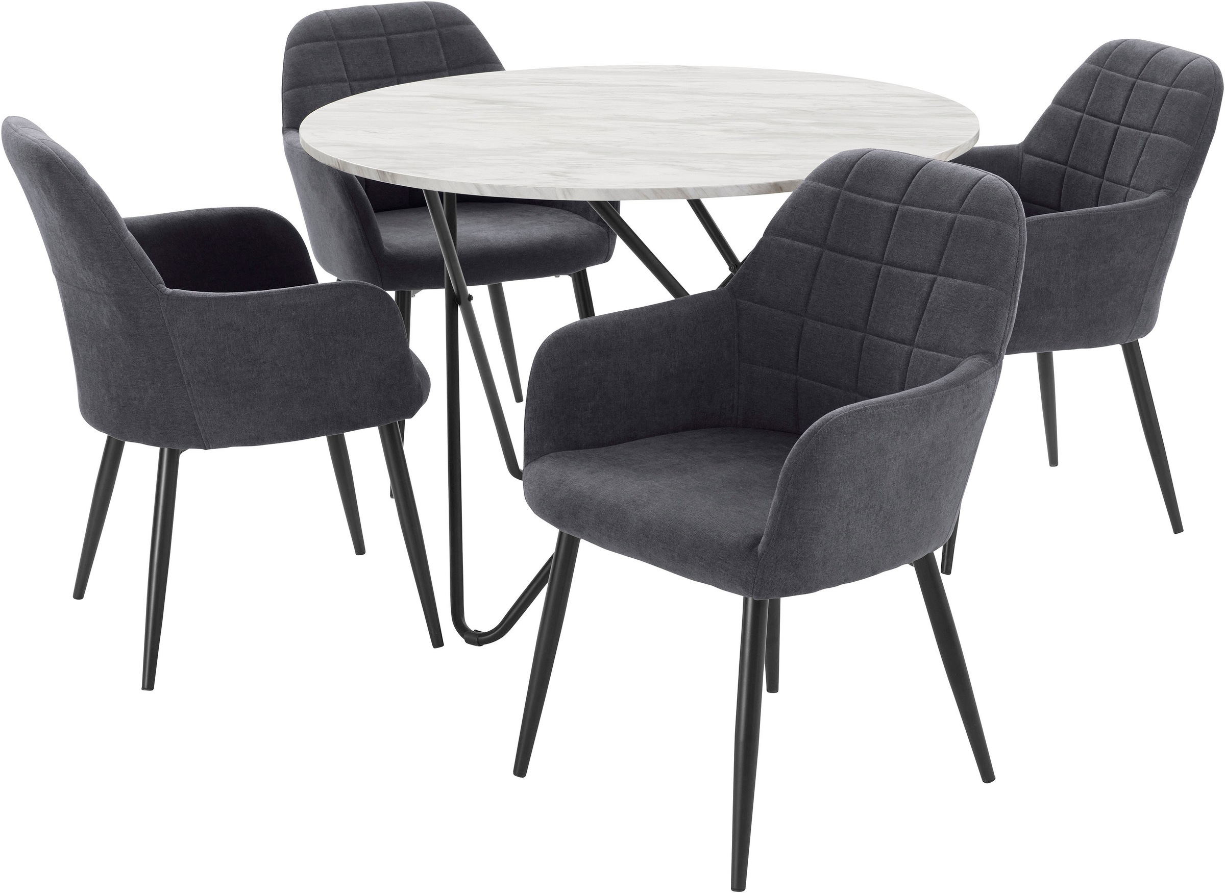 Image of GOODproduct Essgruppe "JonasMara" Set, 5 Stk. tlg. runder Tisch in Marmoroptik