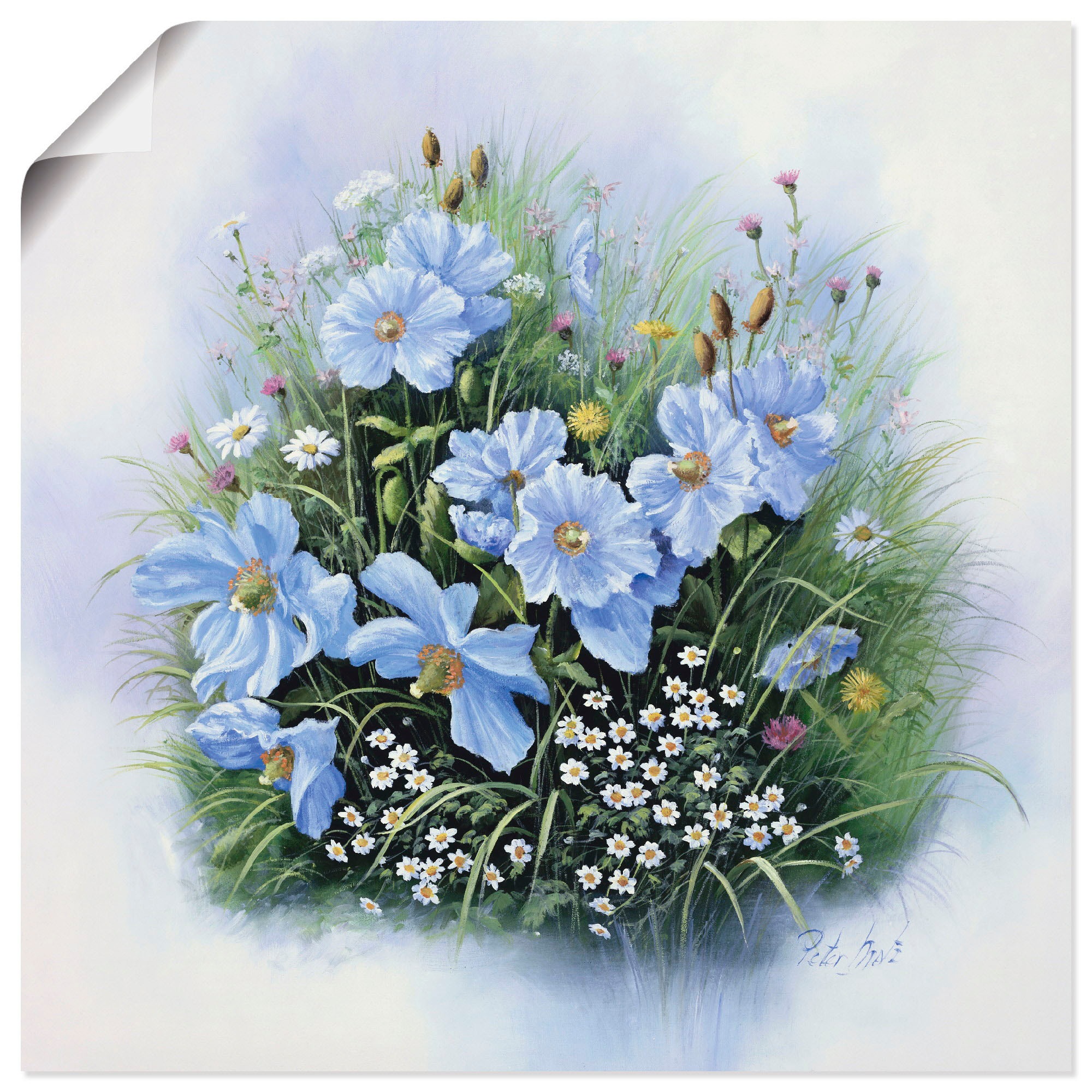Image of Artland Wandbild »Blaue Blumen«, Blumen, (1 St.), in vielen Grössen & Produktarten -Leinwandbild, Poster, Wandaufkleber / Wandtattoo auch für Badezimmer geeignet bei Ackermann Versand Schweiz