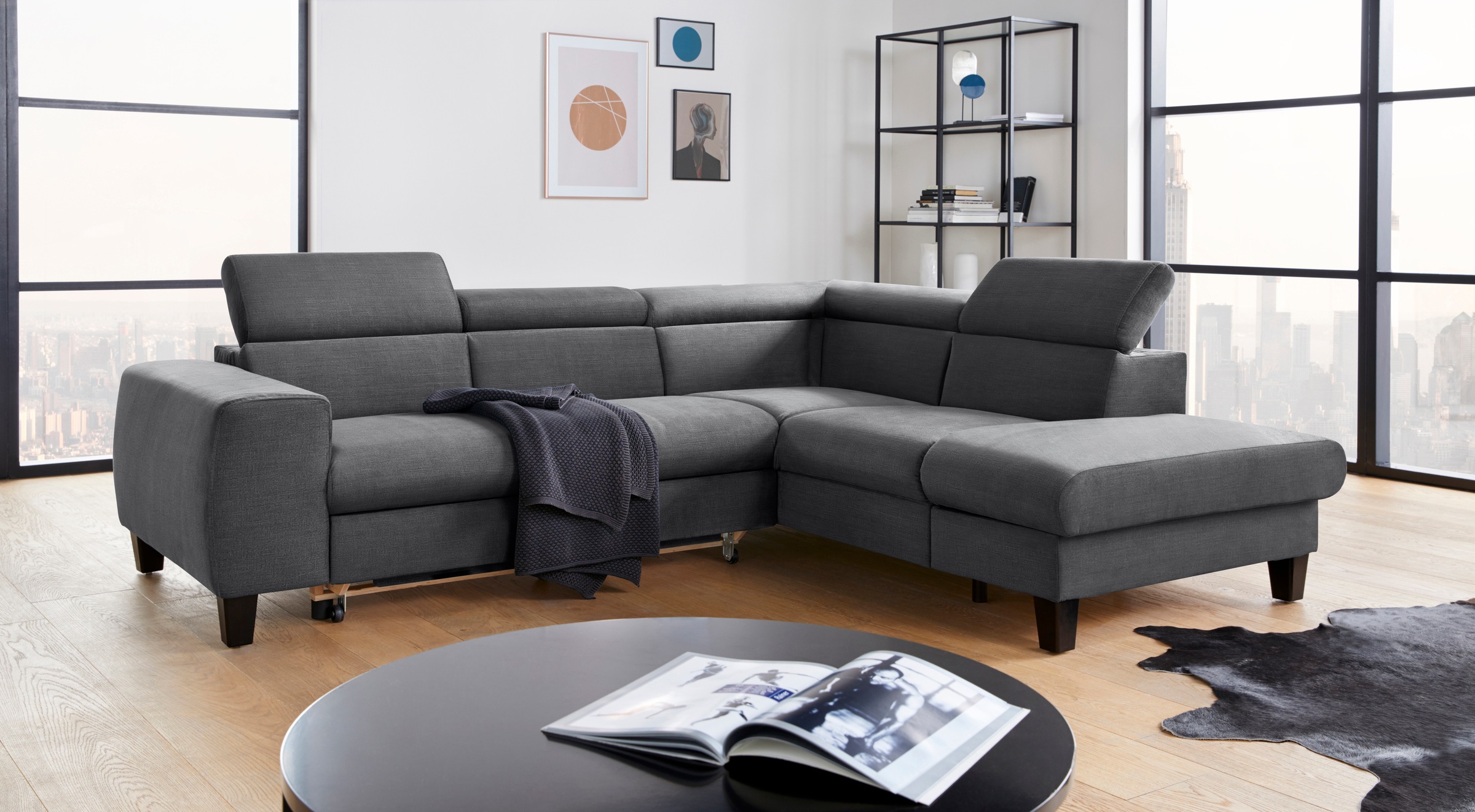 COTTA Ecksofa »Morven L-Form«, Kopfteilverstellung, wahlweise mit Bettfunktion und Bettkasten