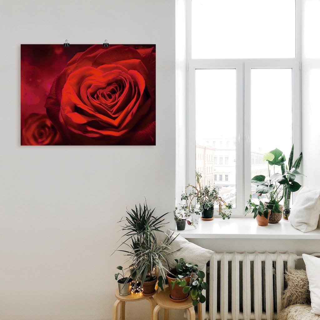 Artland Wandbild »Valentinseinladung mit Herzen und Rosen«, Blumen, (1 St.)