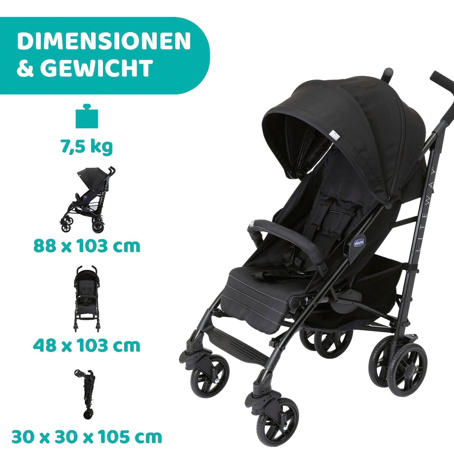 Chicco Sportbuggy »Lite Way4, Jet Black«, 22 kg, mit Aluminium-Rahmen