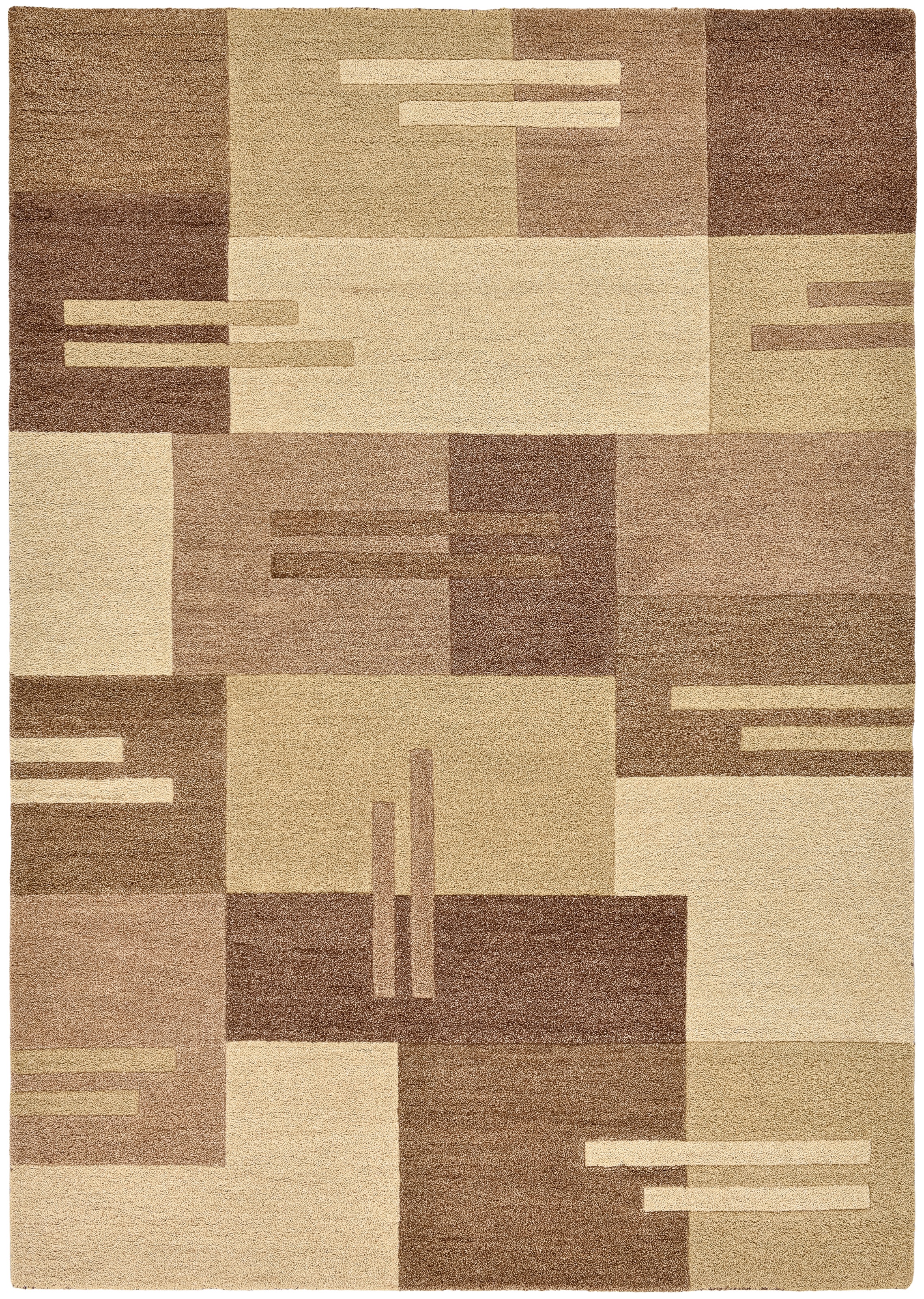 THEKO Tapis en laine »Gabbeh Kästchen, Patchwork Design, reine Wolle« Rectangulaire 14 mm Höhe Tons naturels, salon, chambre à coucher, salle à manger