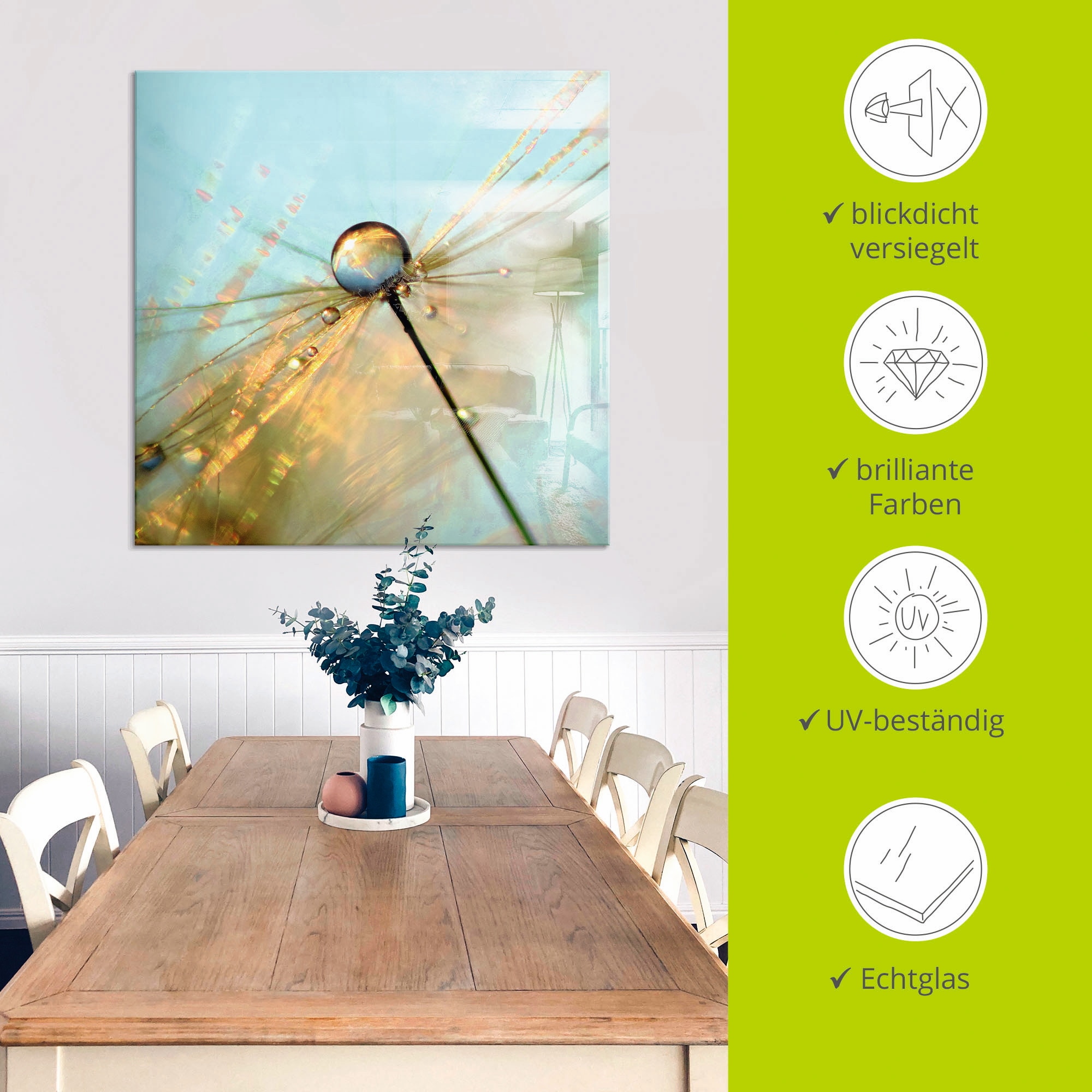 Artland Glasbild »Pusteblume Tautropfen II«, Blumen, (1 St.), in verschiedenen Grössen