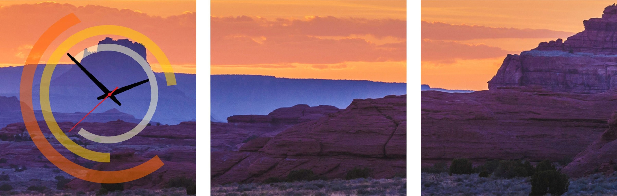 Image of Conni Oberkircher´s Bild mit Uhr »Violet Rocks - Berge im Sonnenuntergang«, Berge, (Set, (Set 3), mit dekorativer Uhr, Panorama, Entspannung, Natur bei Ackermann Versand Schweiz