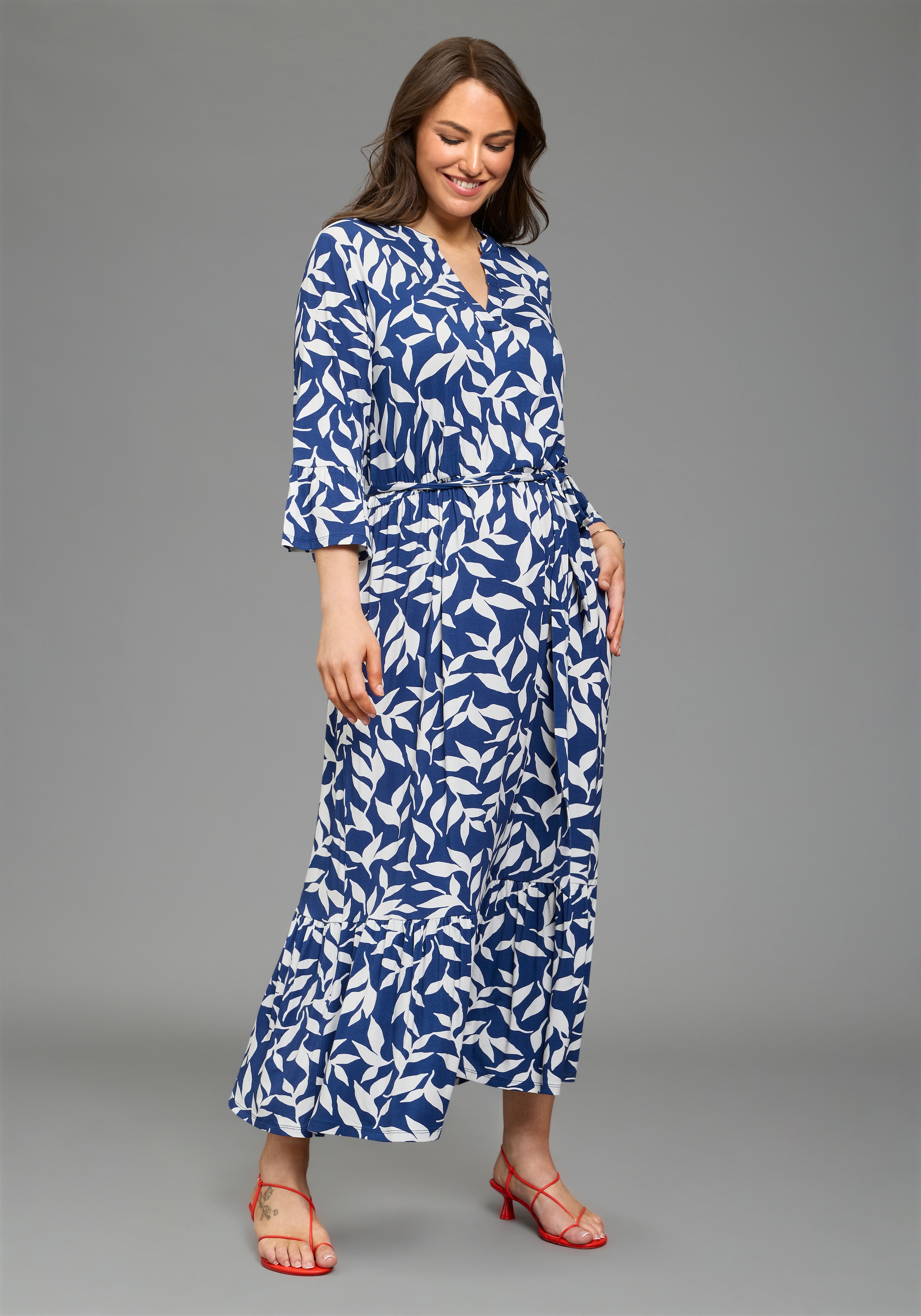 Image of Laura Scott CURVE Maxikleid "Grosse Grössen" mit Volantsäumen und Two-Tone-Print