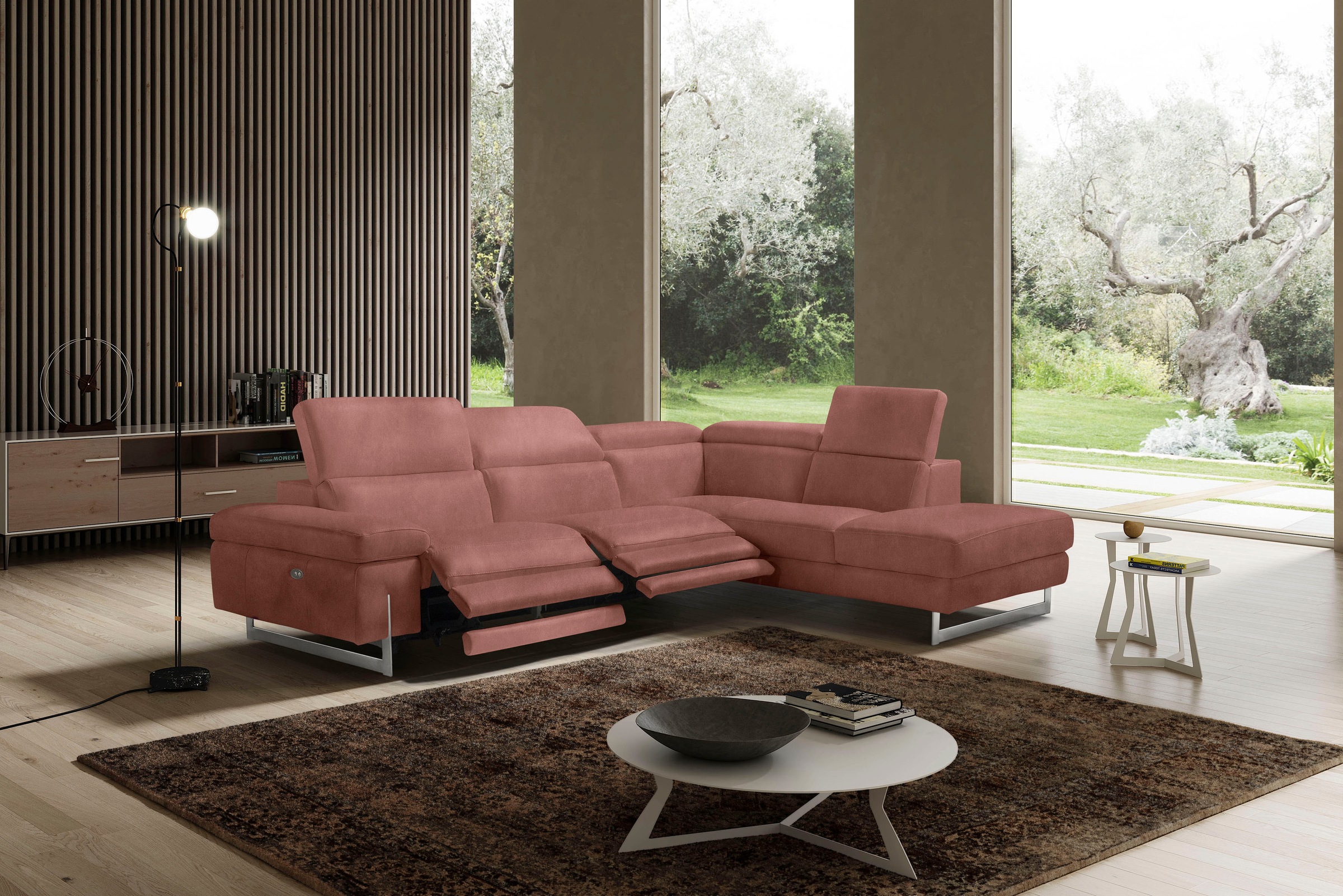 Egoitaliano Canapé d'angle »Candice, elegant, edel und bequem, erstklassiger Sitzkomfort, L-Form« inkl. 2 elektrischer Relaxfunktionen, Bedienung über Taste an Armlehne