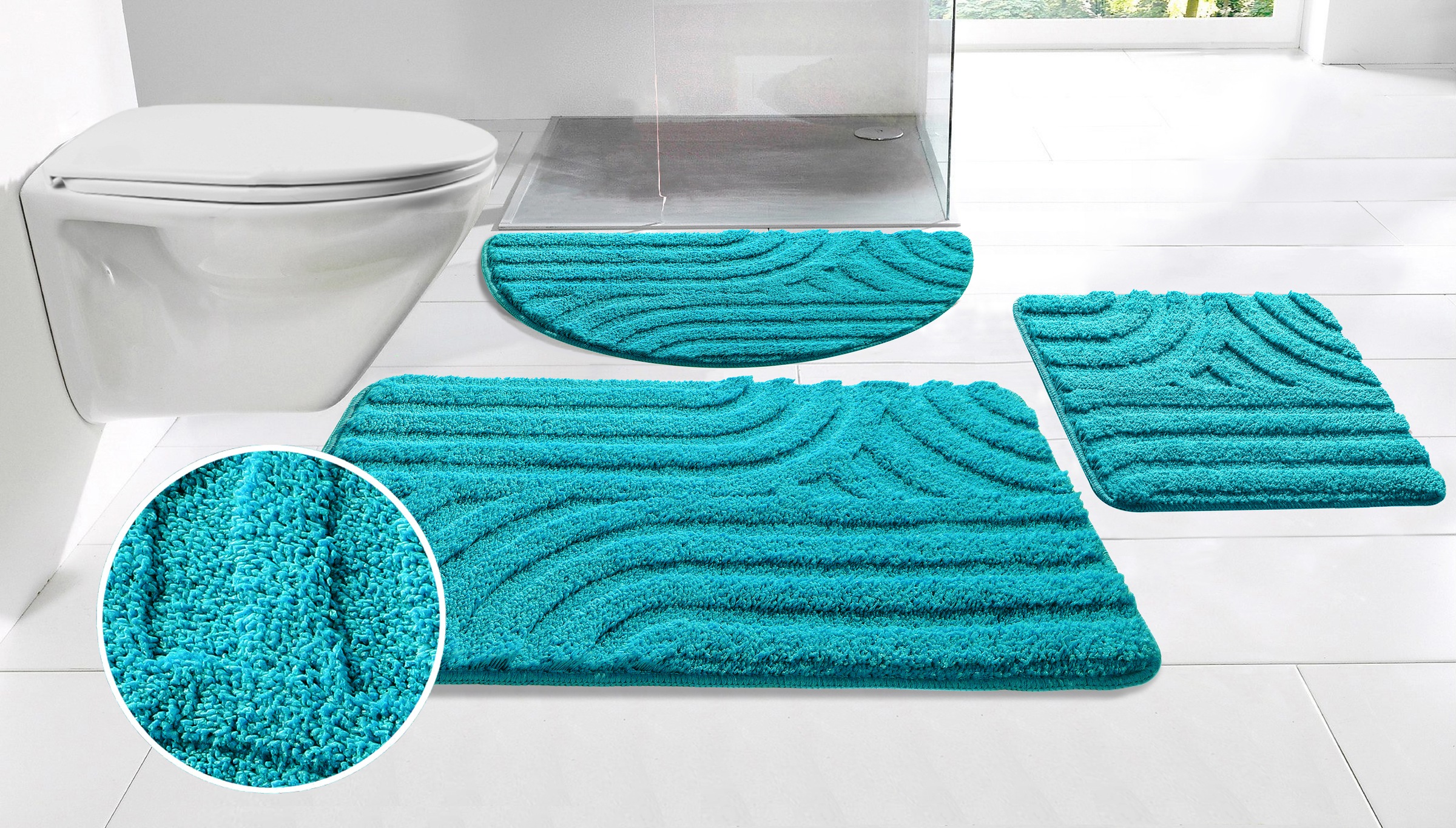 Image of GOODproduct Badematte "Sanremo Scandi, Badvorleger, Badezimmer Teppich, Duschvorleger" Höhe 20 mm rutschhemmend beschichtet strapazierfähig Badteppich, Uni Farben, Hoch-Tief-Effekt, modernes Muster, Boho