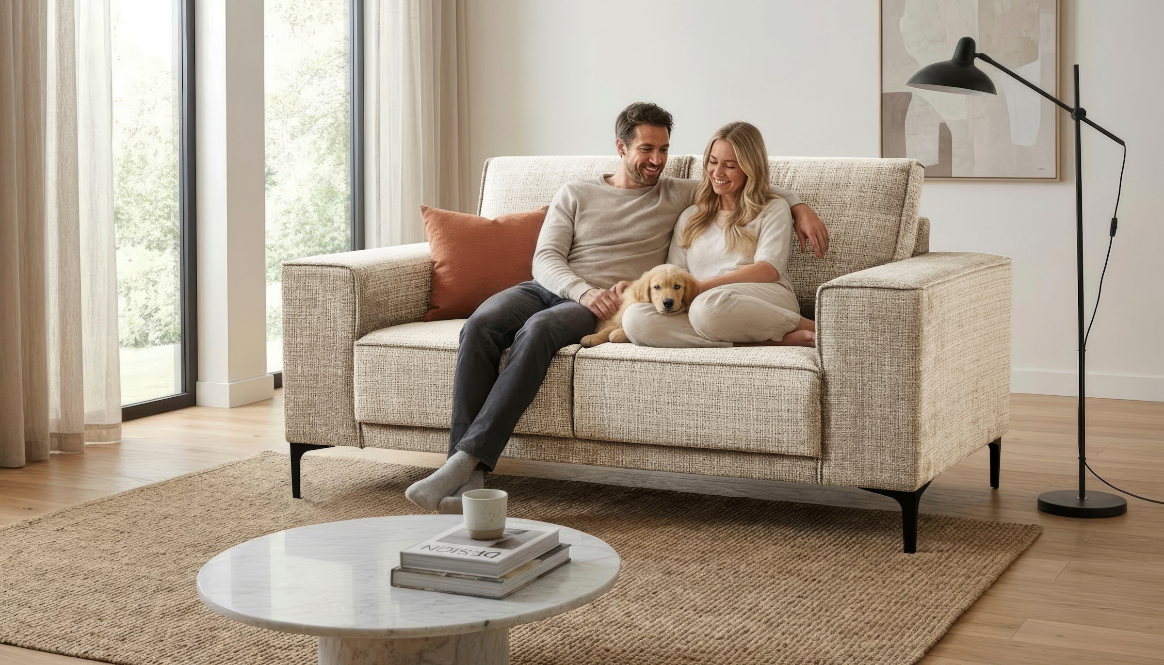 GOODproduct 2-places »OLAND Chenille, Sofa, B: 164 cm, Skandi-Design« 164 cm, suspension à vagues, design scandinave, pieds en métal
