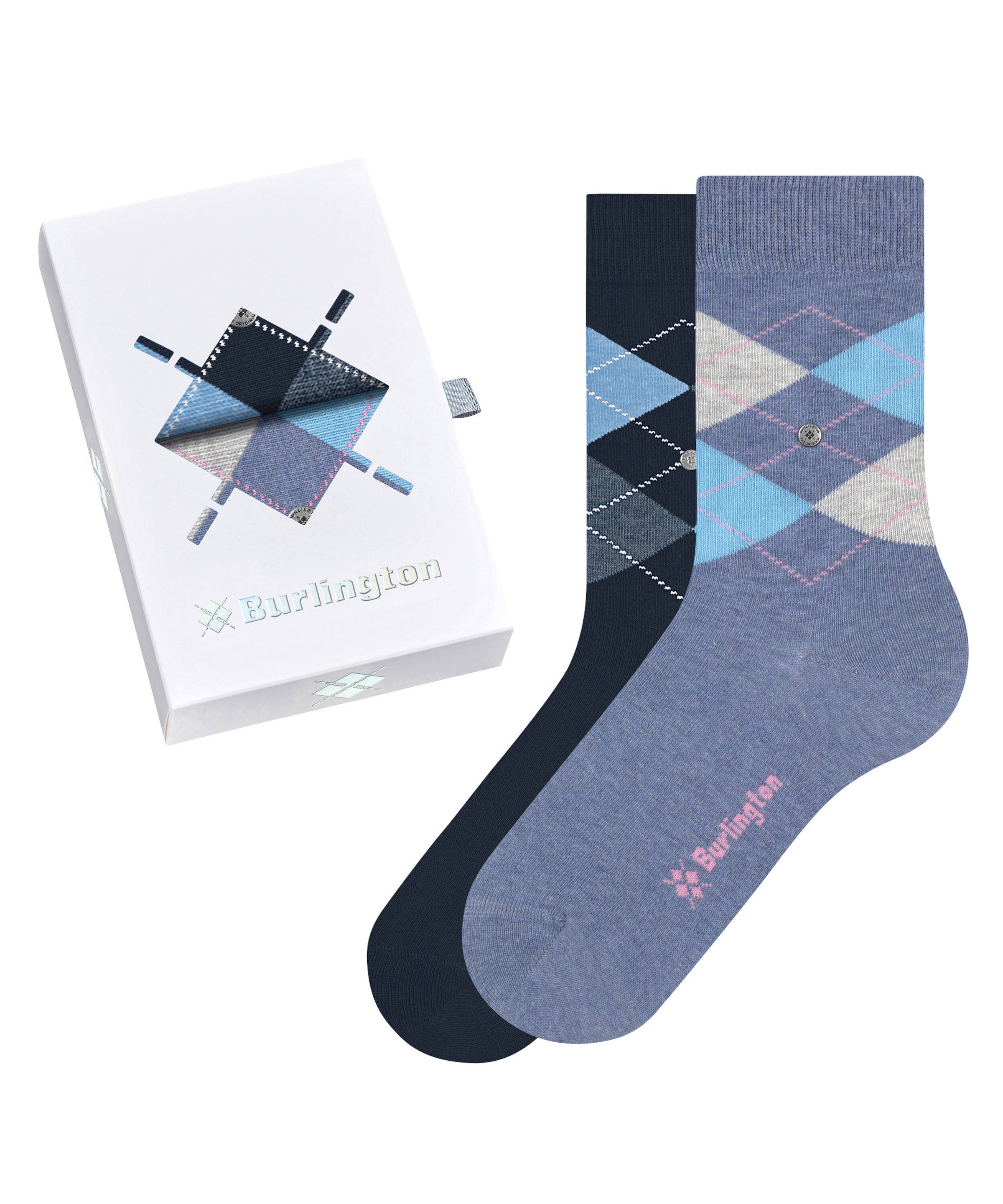 Burlington Chaussettes »Basic Gift Box« 2 paires,  Coffret cadeau, motif losanges, clip Burlington, taille unique 36-41