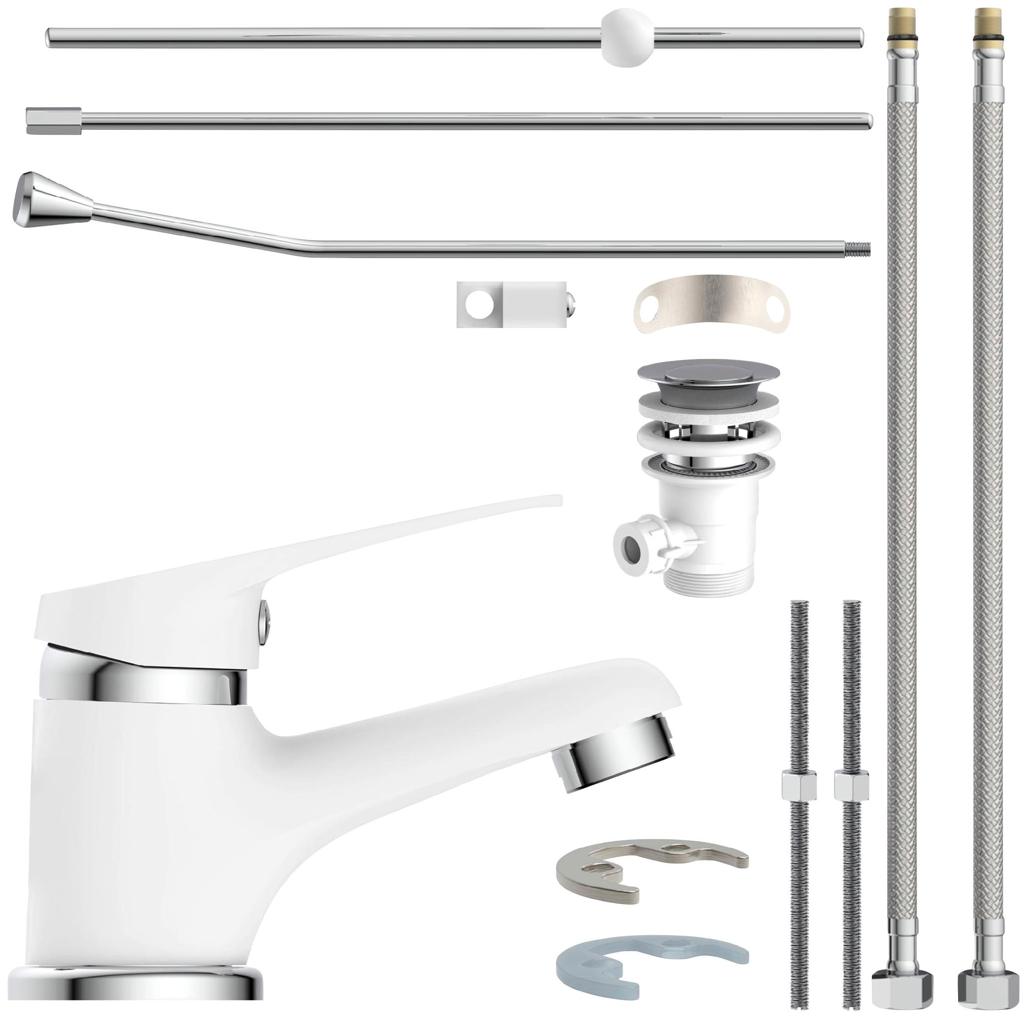 Eisl Robinet de lavabo »SPEED« avec barre de traction, garniture de vidange, mitigeur, blanc/chrome