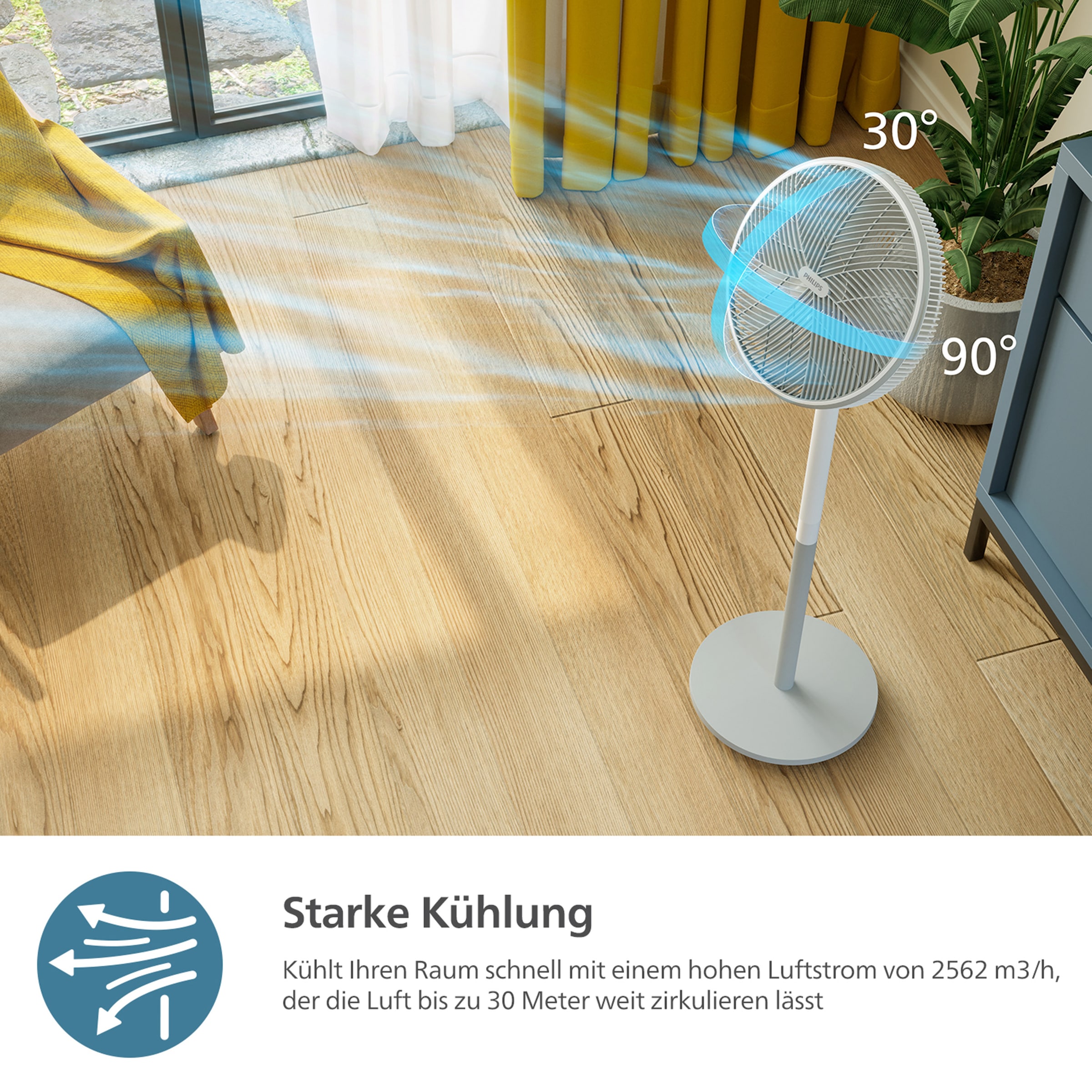 Philips Ventilateur sur pied »CX2550/00 Serie 2000, mit extrem leiser SilentWings-Technologie, 19 dB« 2-in-1-Tisch- & Standventilator, neig- & drehbar, elegantes Design
