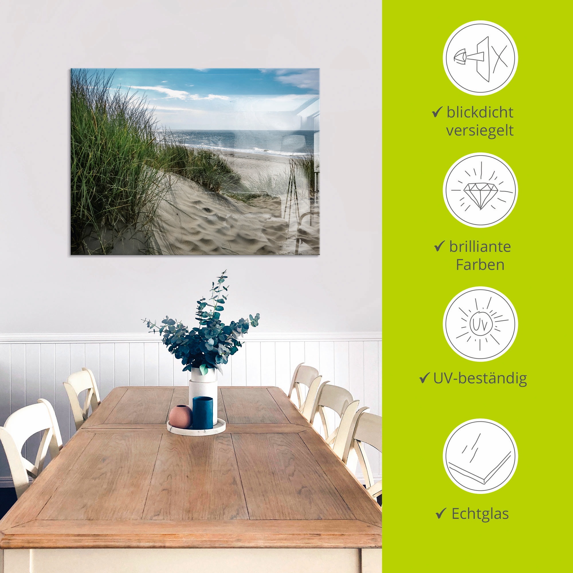 Artland Glasbild »Dünenlandschaft im Sommer an der Nordsee«, Strand, (1 St.), in verschiedenen Grössen