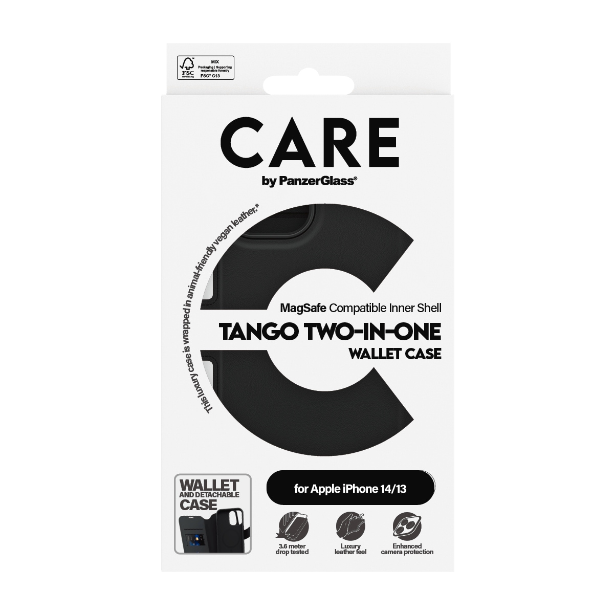 CARE by PanzerGlass Handyhülle »MagSafe Compatible Tango 2-in-1 Wallet Case für Apple iPhone 14«, Backcover, Schutzhülle, Handyschutzhülle, Case, Schutzcase, stossfest