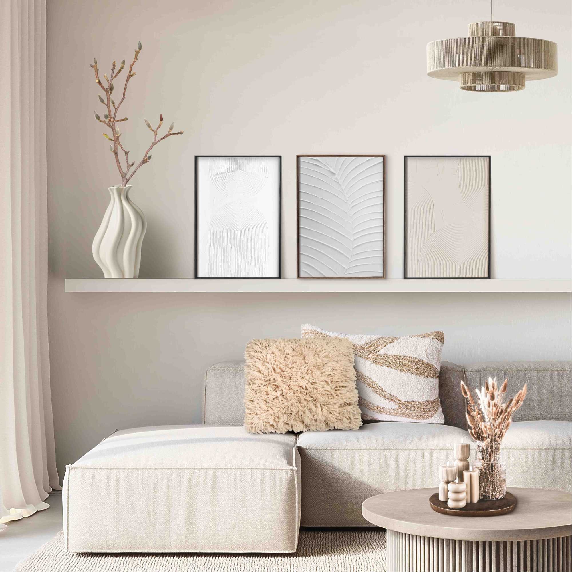 Image of Reinders Wandbild "Organische Patterns" 3 Stk. tlg. Wohnzimmer - Schwarz-Weiss - MDF - Abstrakt - 30x40 cm