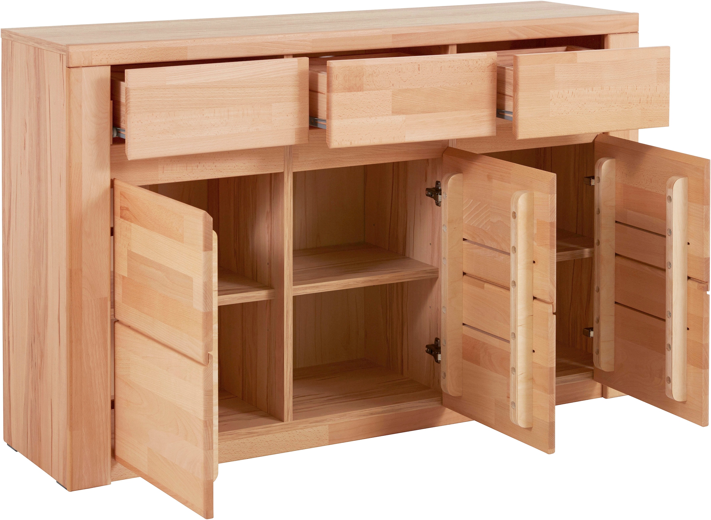 Home affaire Sideboard »Burano,127cm breit, Fronten Massivholz,3 Türen,3 Schubladen,6 Fächer«, Holz massiv,Holzwerkstoff,Griffmulden,Böden variabel einsetzbar