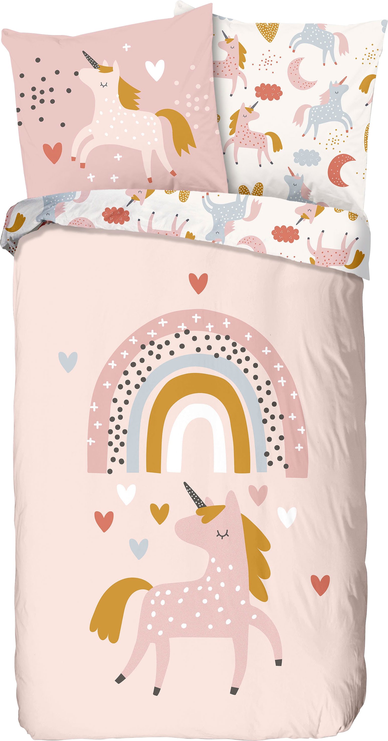 good morning Kinderbettwäsche »Unilove«, Baumwolle, 135x200, Reissverschluss, Wende, Kind Mädchen, Einhorn, Rosa