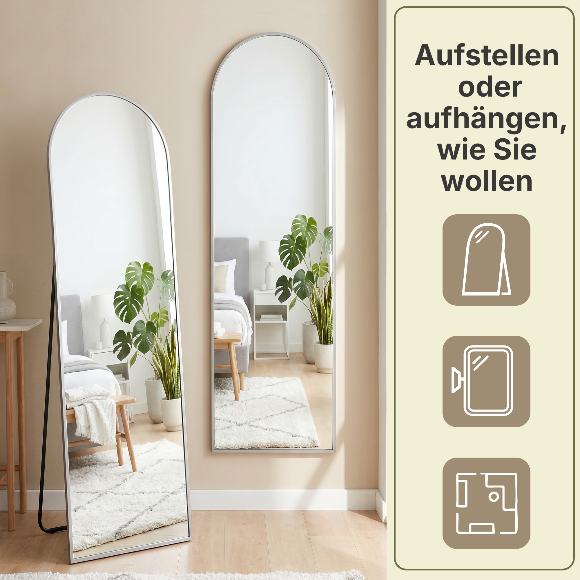 GOODproduct Miroir »Standspiegel Addrik, wahlweise in 2 Grössen 150x40cm oder 180x60cm« miroir corps entier avec verre de sécurité, en différentes couleurs