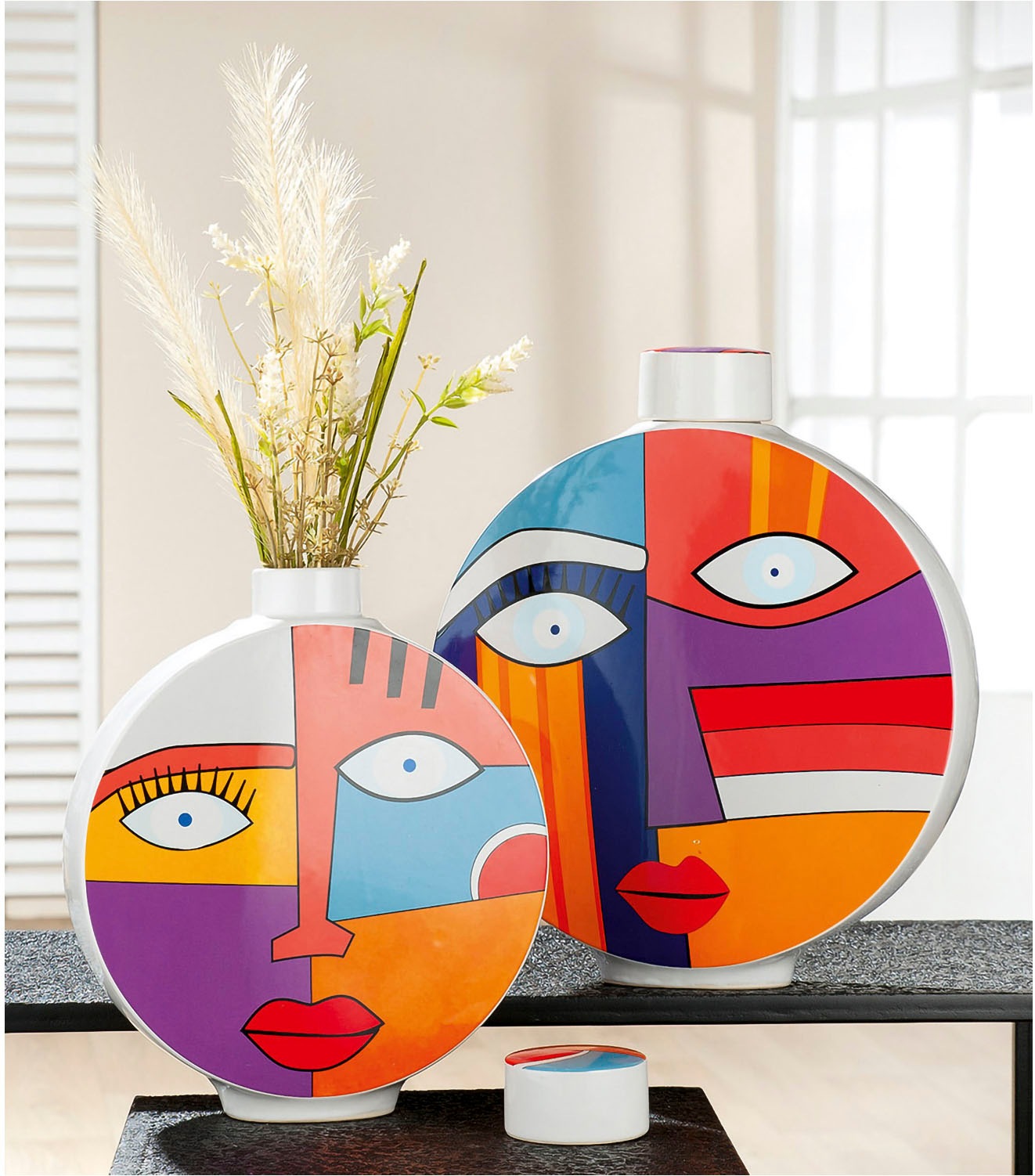 GILDE Dekovase "Deckelvase Grafic Face, Höhe ca. 34,5 cm" Dekoobjekt aus Keramik