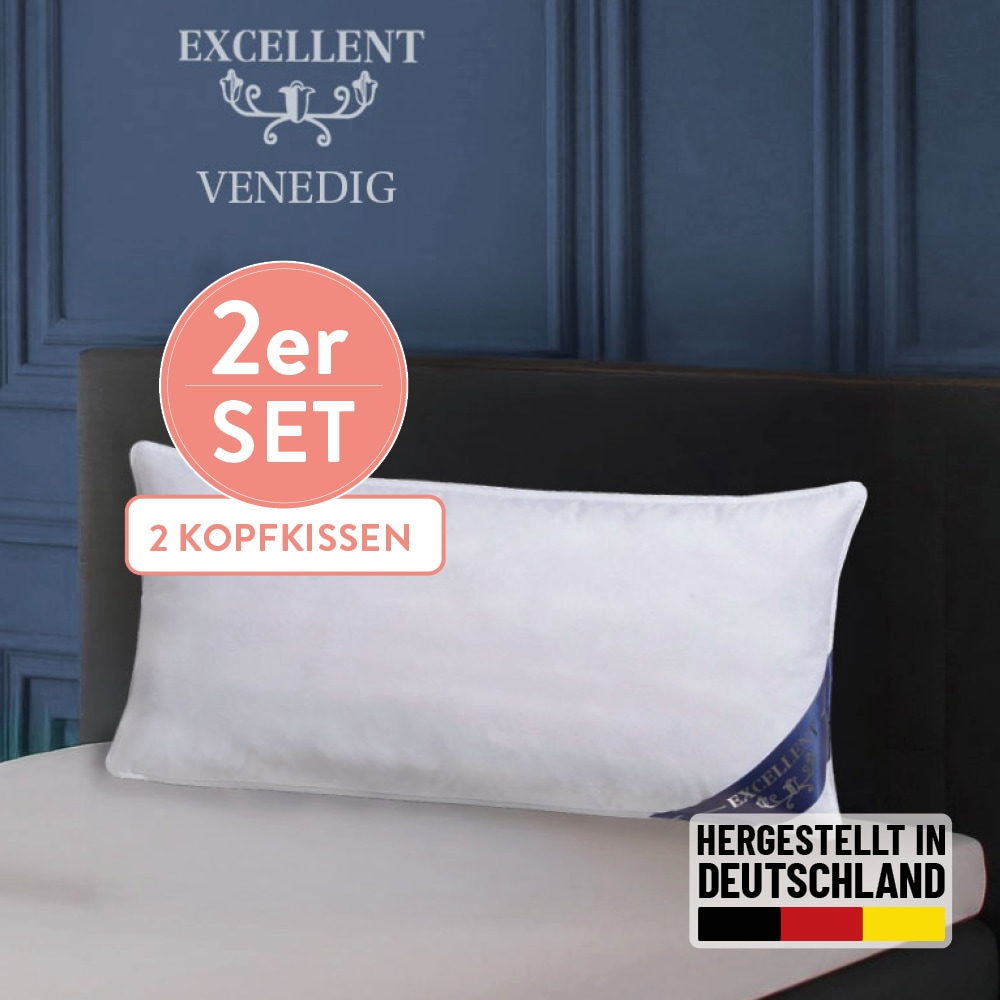 Image of Excellent Kopfkissen "Venedig, Kuschel- oder Kopfkissen 1-tlg. oder 2 -tlg." Füllung: 85% Federn / 15% Daunen Spar-Set, 2 Kopfkissen, 2 Stk. tlg. Deko- oder Kopfkissen in vielen Grössen